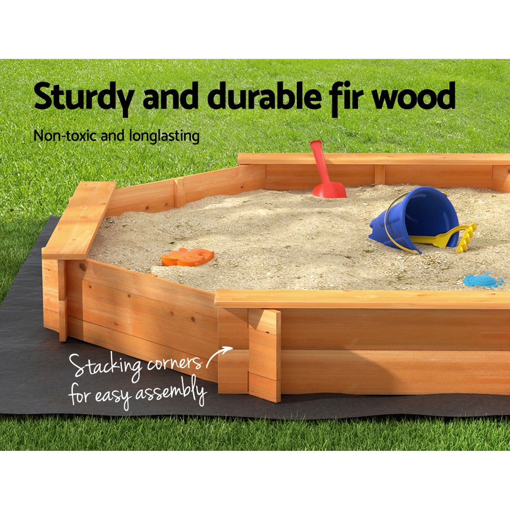 Keezi Kids Octagon Sandpit with Cover and Bench Seat view 5