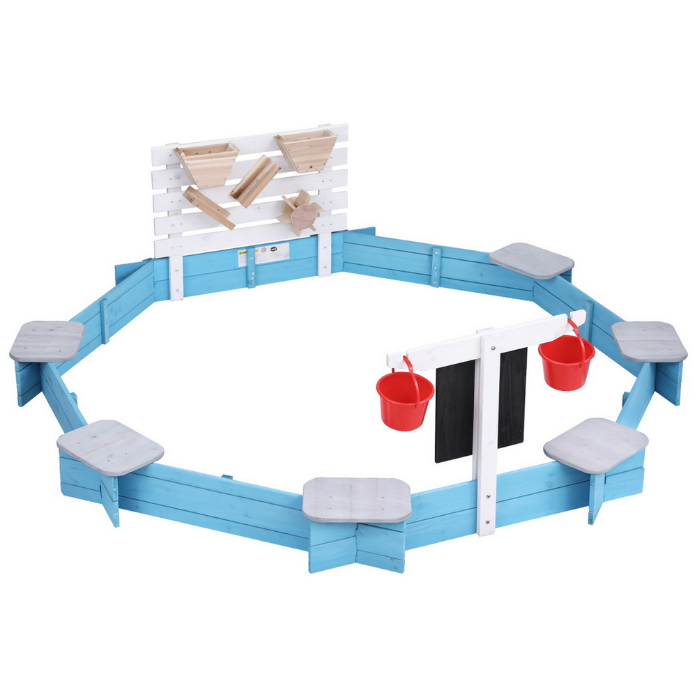 Keezi Kids Round Sandpit for 6 Kids with Bench Seat