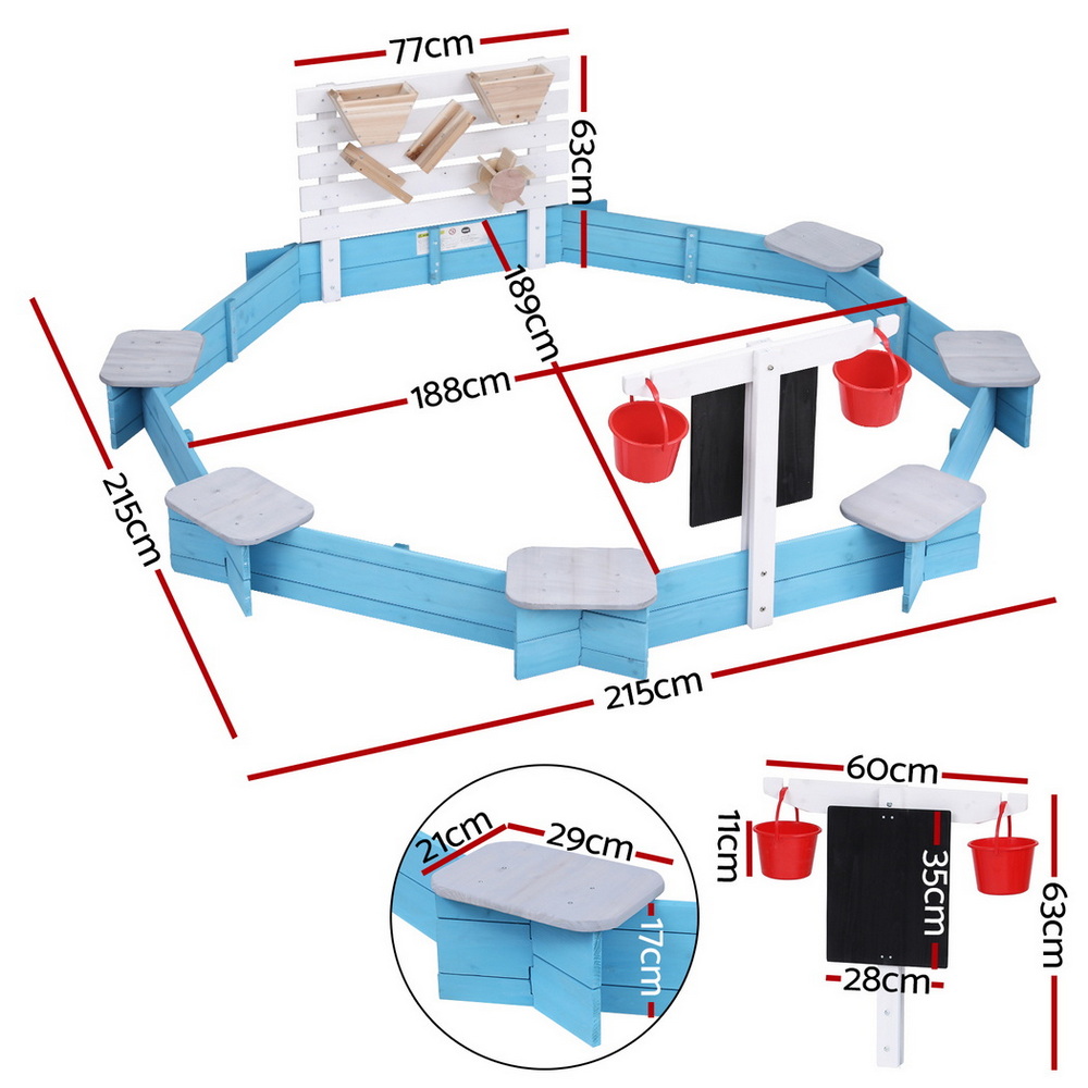 Keezi Kids Round Sandpit for 6 Kids with Bench Seat view 2