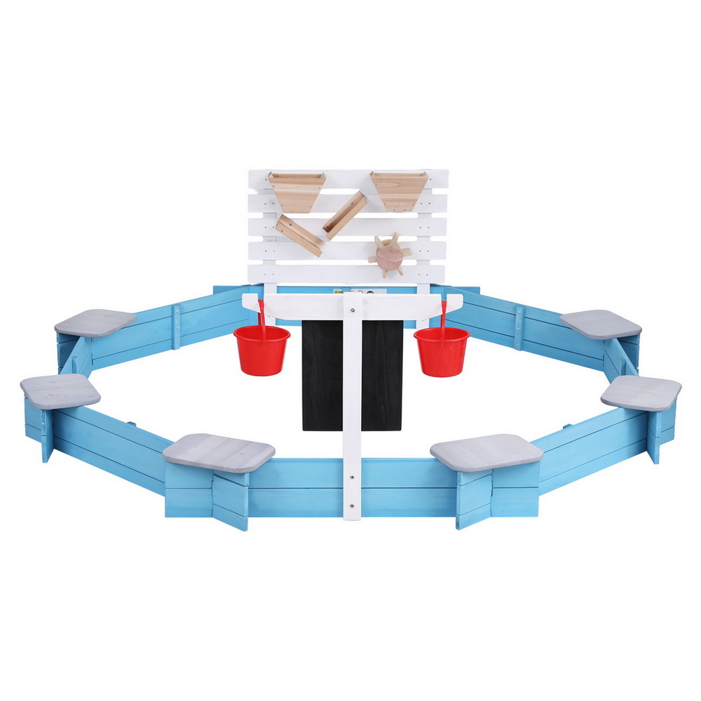 Keezi Kids Round Sandpit for 6 Kids with Bench Seat view 3