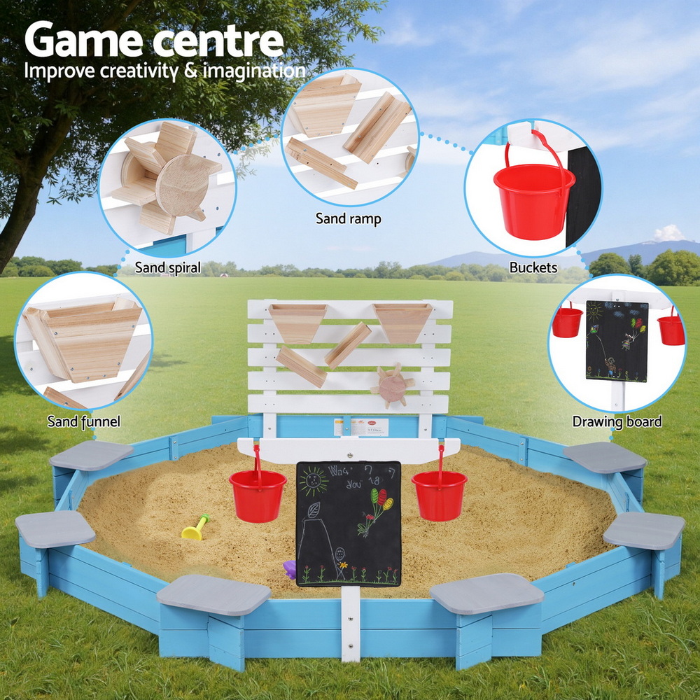 Keezi Kids Round Sandpit for 6 Kids with Bench Seat view 5
