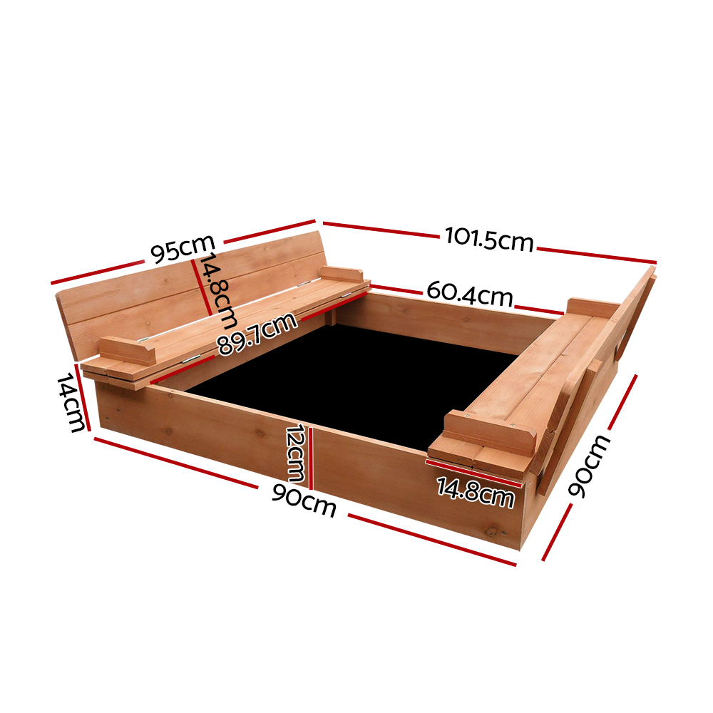 Keezi Kids Firwood Sandpit with Foldable Bench Seat view 2