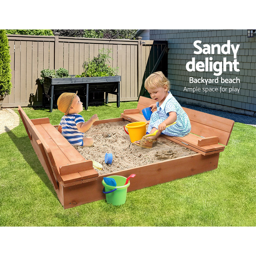 Keezi Kids Firwood Sandpit with Foldable Bench Seat view 4