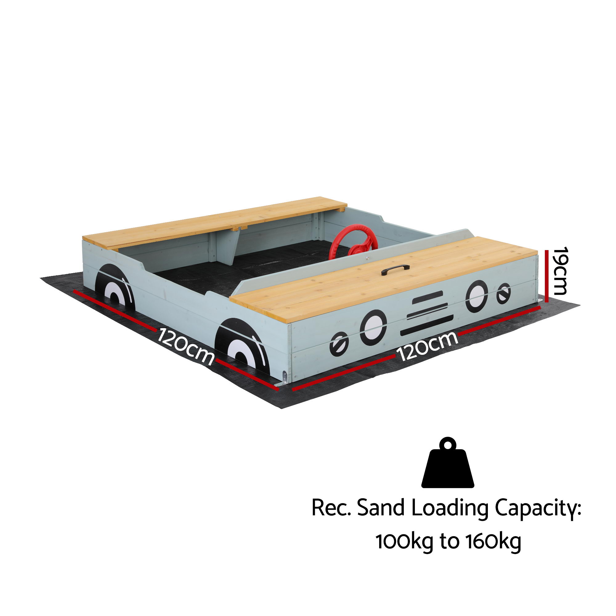 Keezi Wooden Car Sandpit with Steering Wheel 120cm view 2