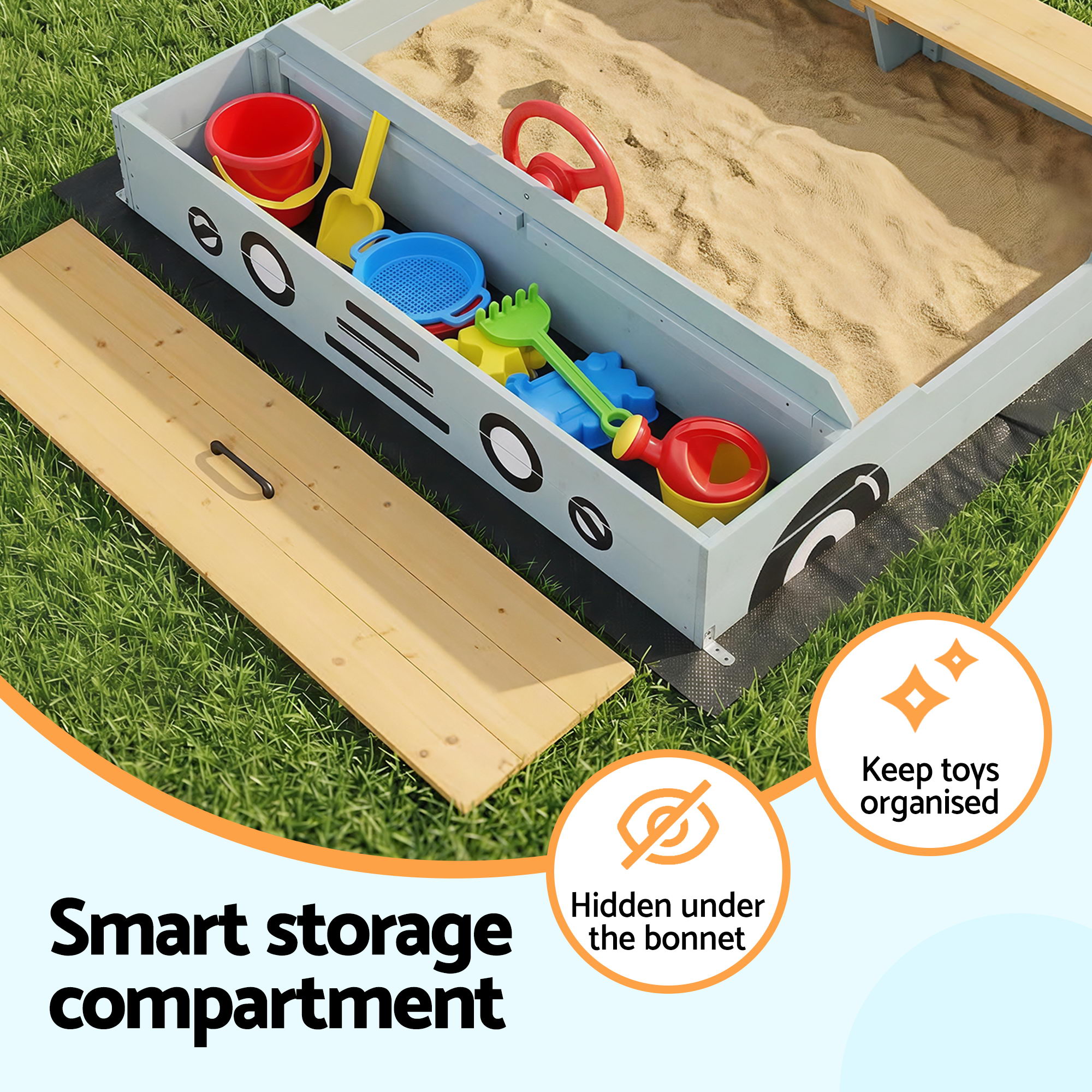 Keezi Wooden Car Sandpit with Steering Wheel 120cm view 5