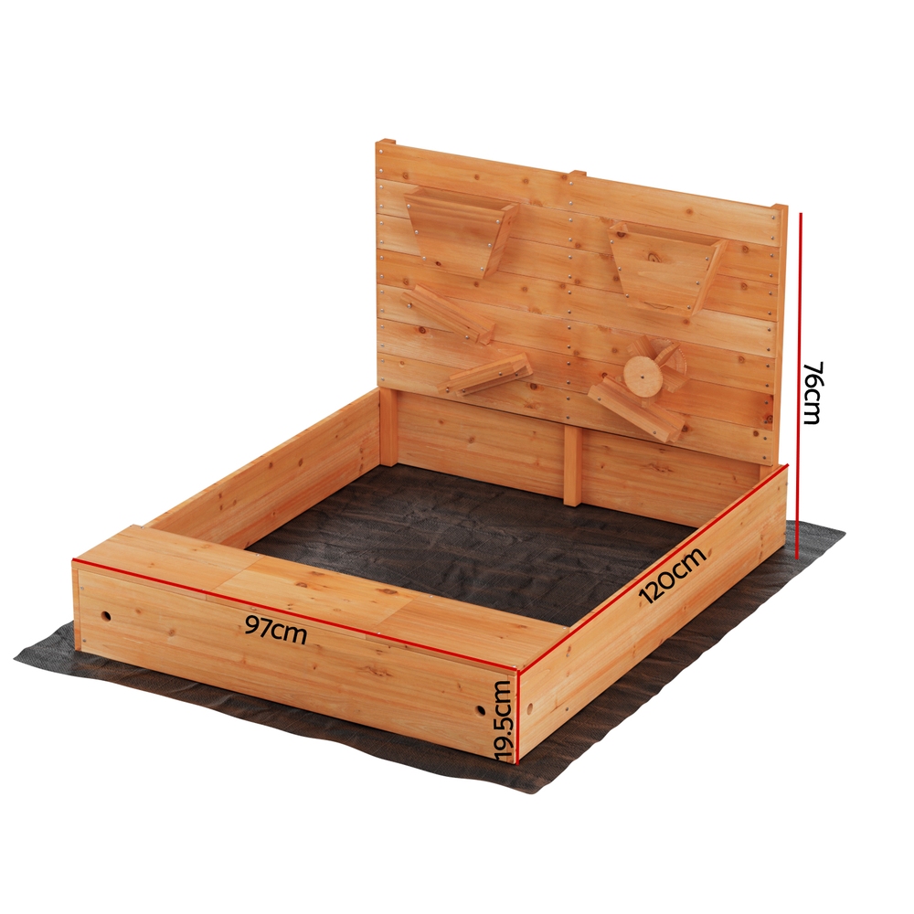 Keezi Kids 120cm Firwood Sandpit with Funnel and Cover view 2