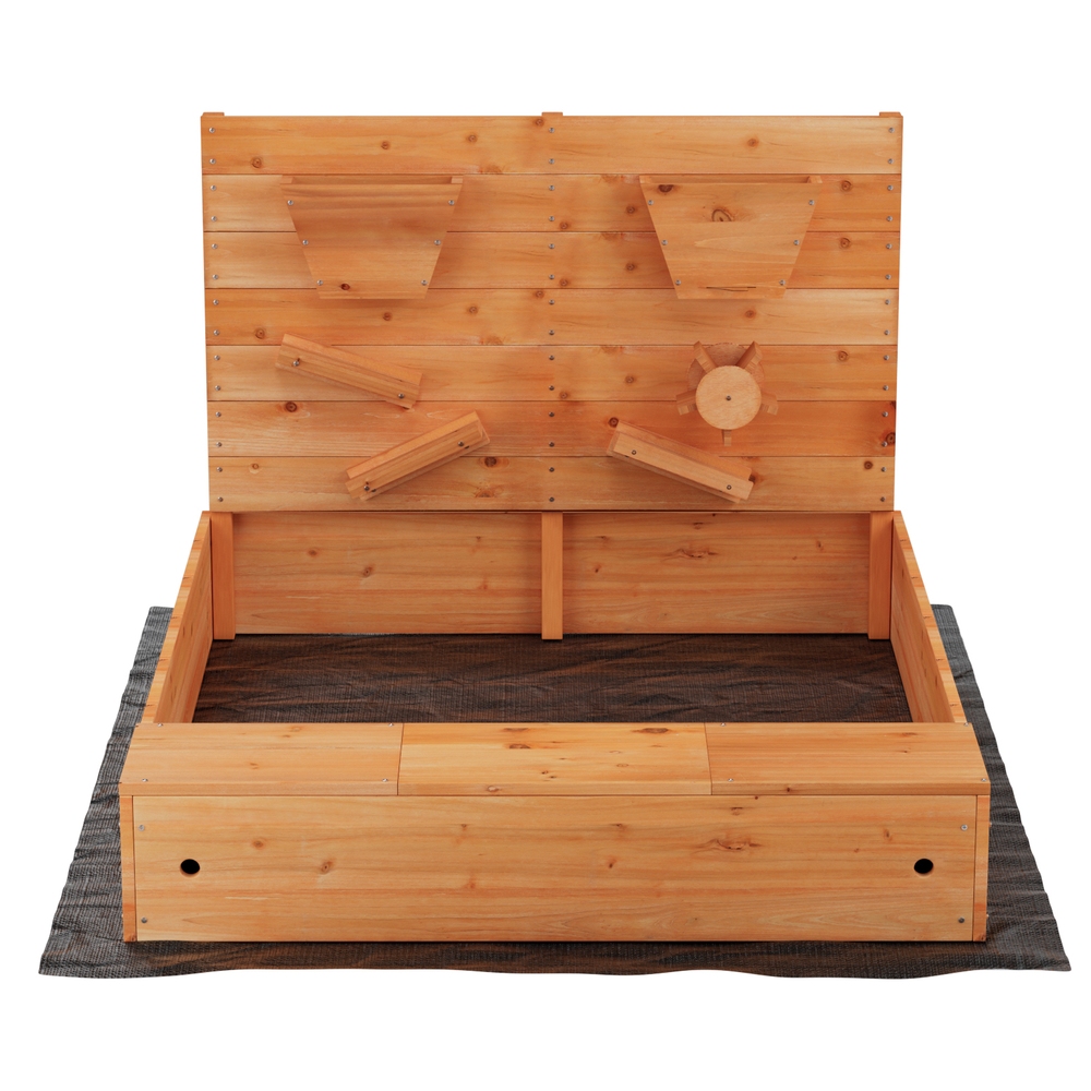 Keezi Kids 120cm Firwood Sandpit with Funnel and Cover view 3