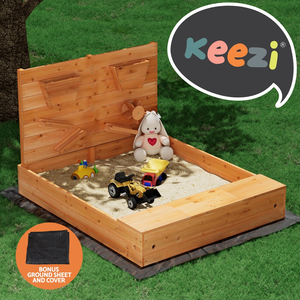 Keezi Kids 120cm Firwood Sandpit with Funnel and Cover view 5