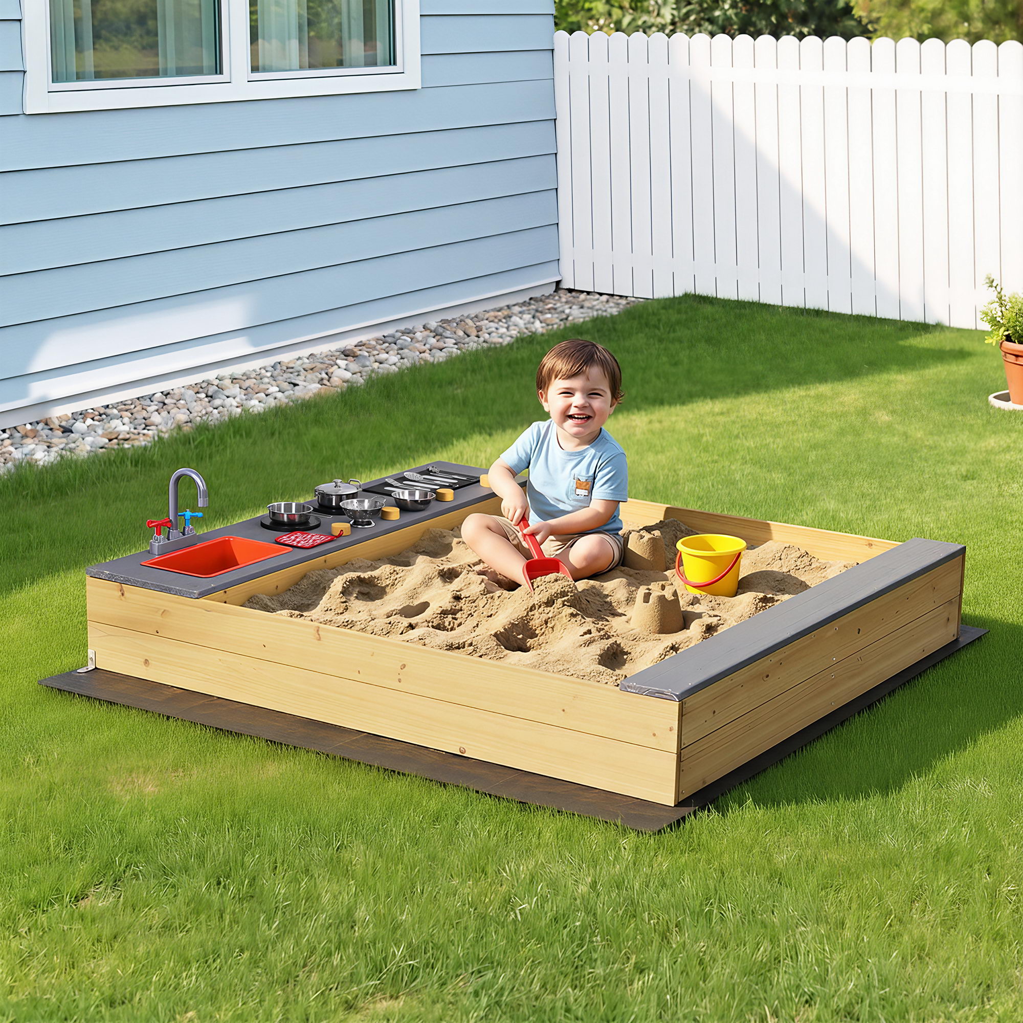 Keezi 2-in-1 Wooden Sandpit and Mud Kitchen