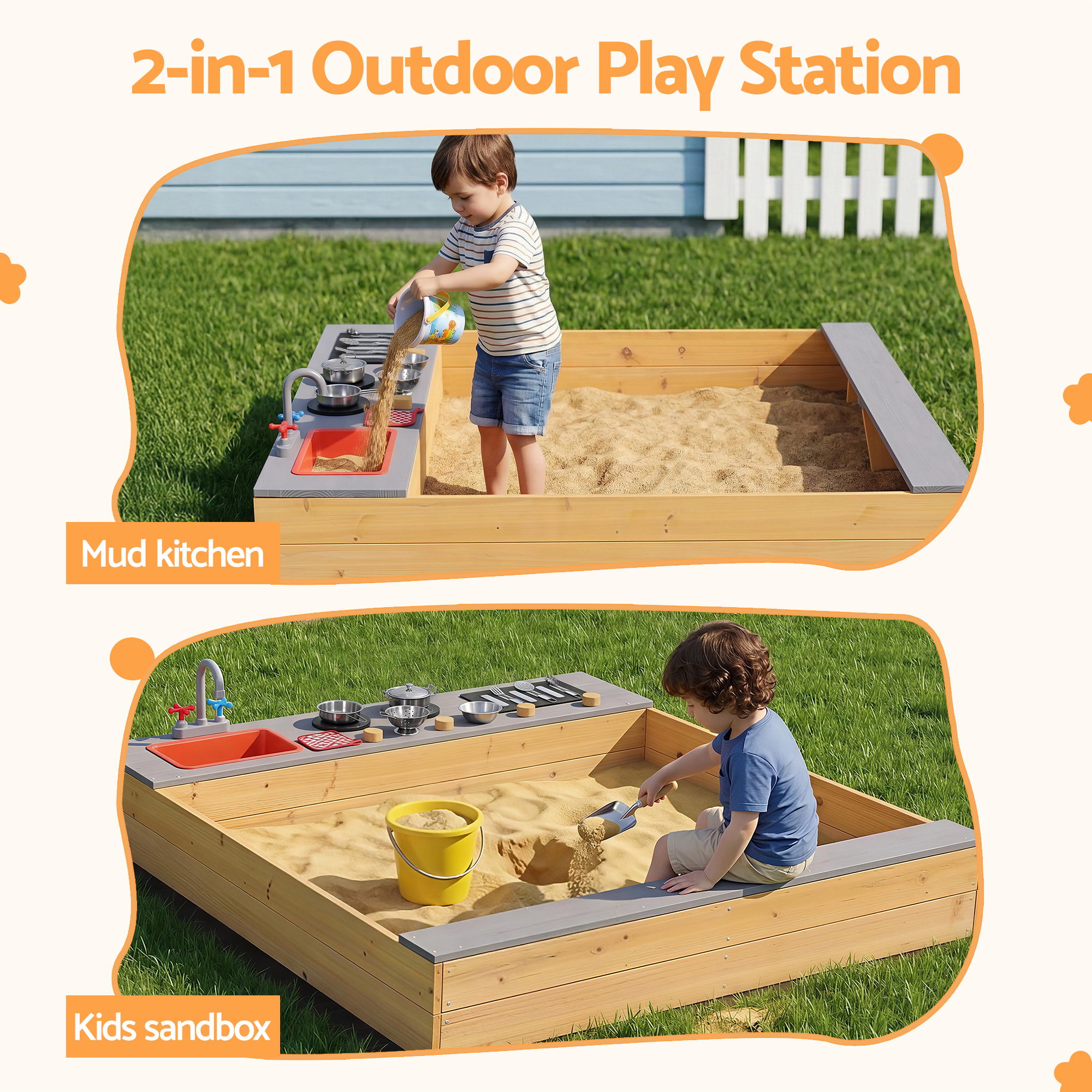 Keezi 2-in-1 Wooden Sandpit and Mud Kitchen view 4