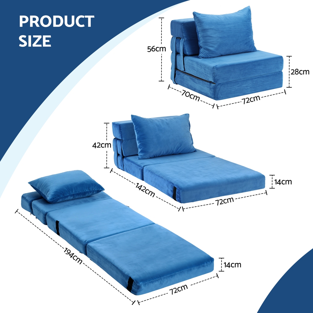 Artiss Velvet Folding Sofa Bed Lounger view 3