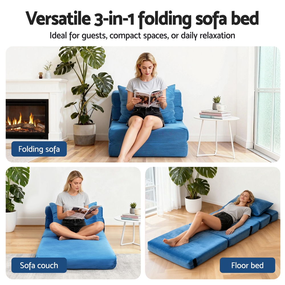 Artiss Velvet Folding Sofa Bed Lounger view 5