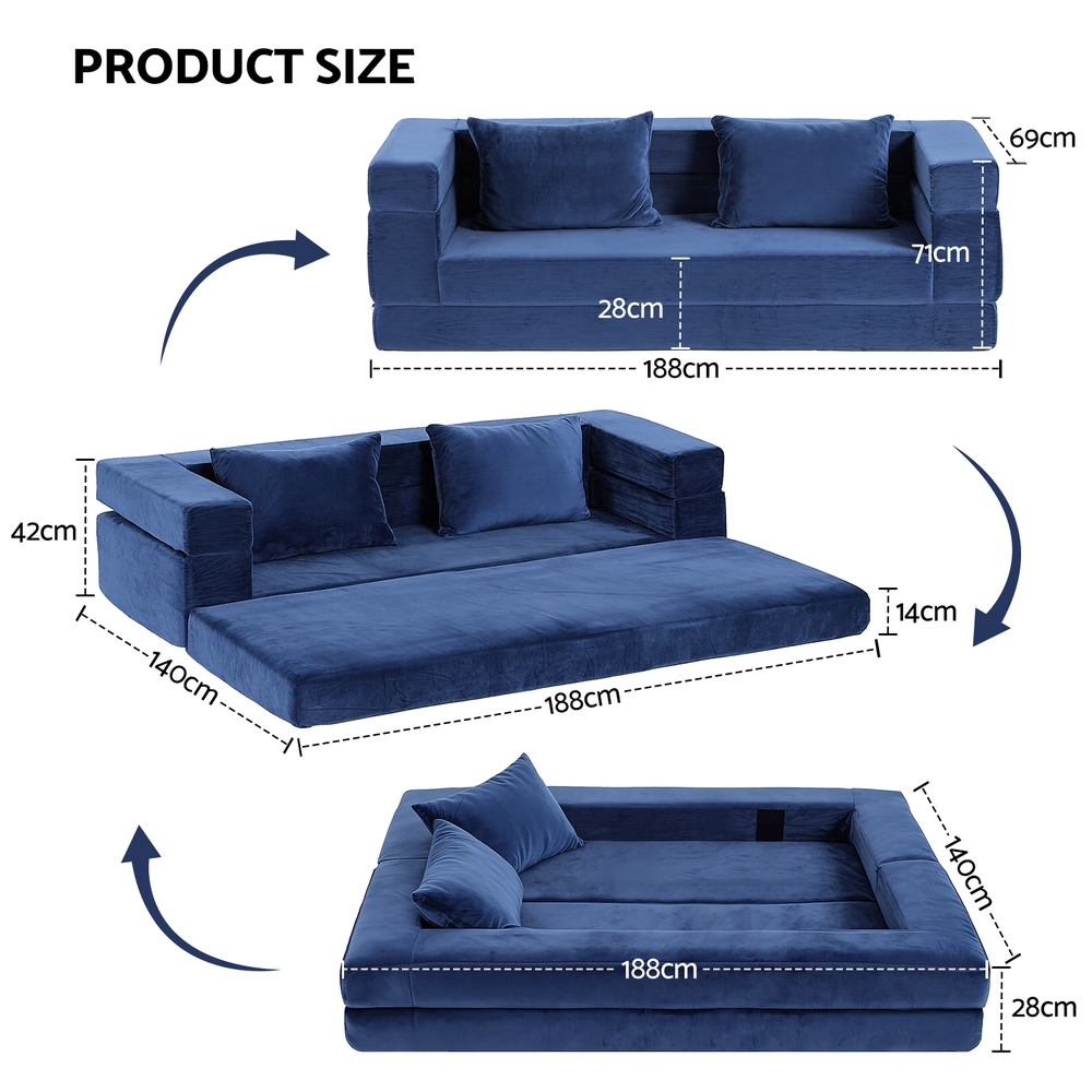 Artiss Velvet Pull Out Sofa Bed Couch view 3