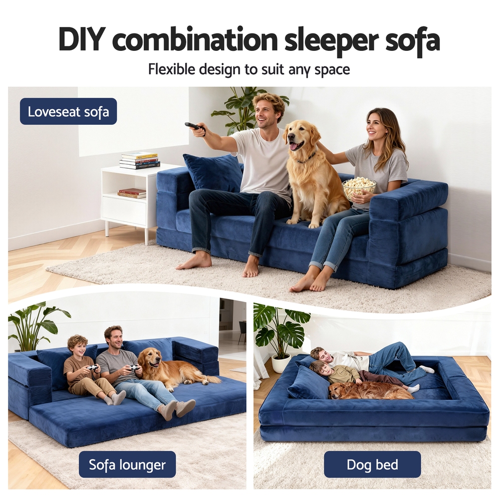 Artiss Velvet Pull Out Sofa Bed Couch view 5