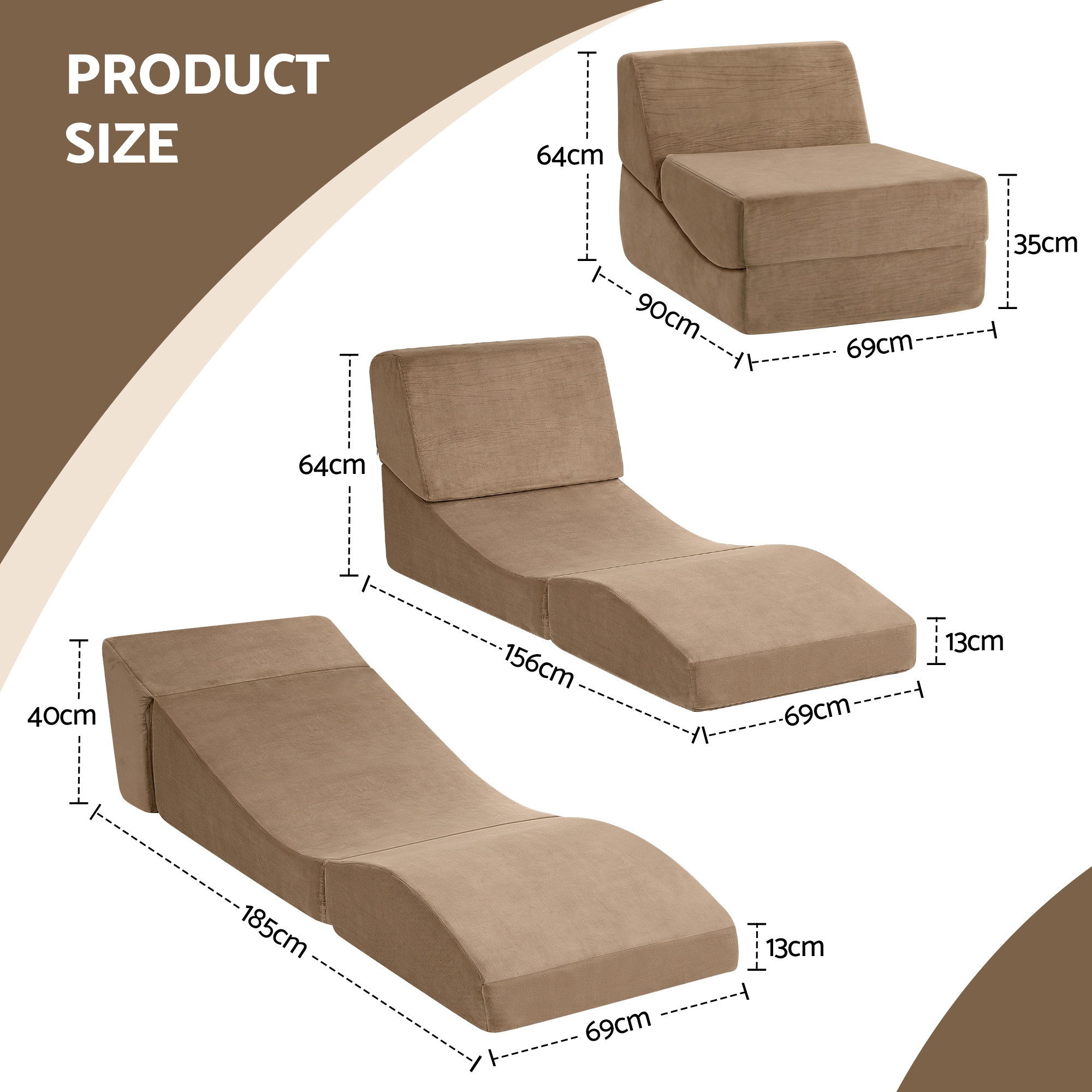 Artiss Folding Sofa Bed Convertible Futon Lounger Brown view 3