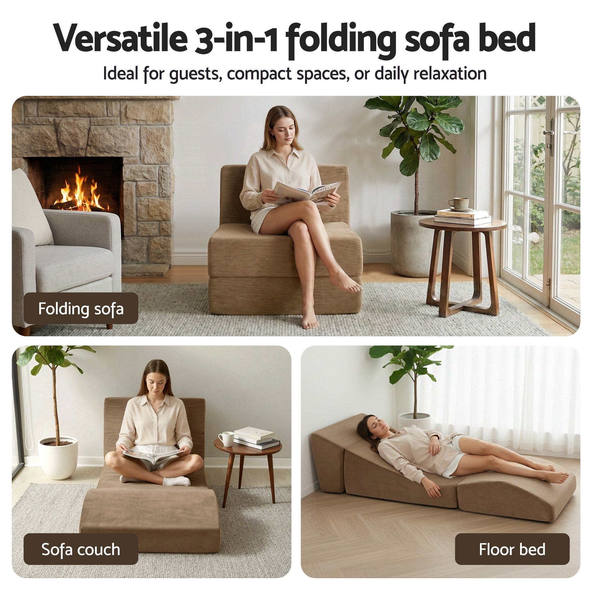 Artiss Folding Sofa Bed Convertible Futon Lounger Brown view 5