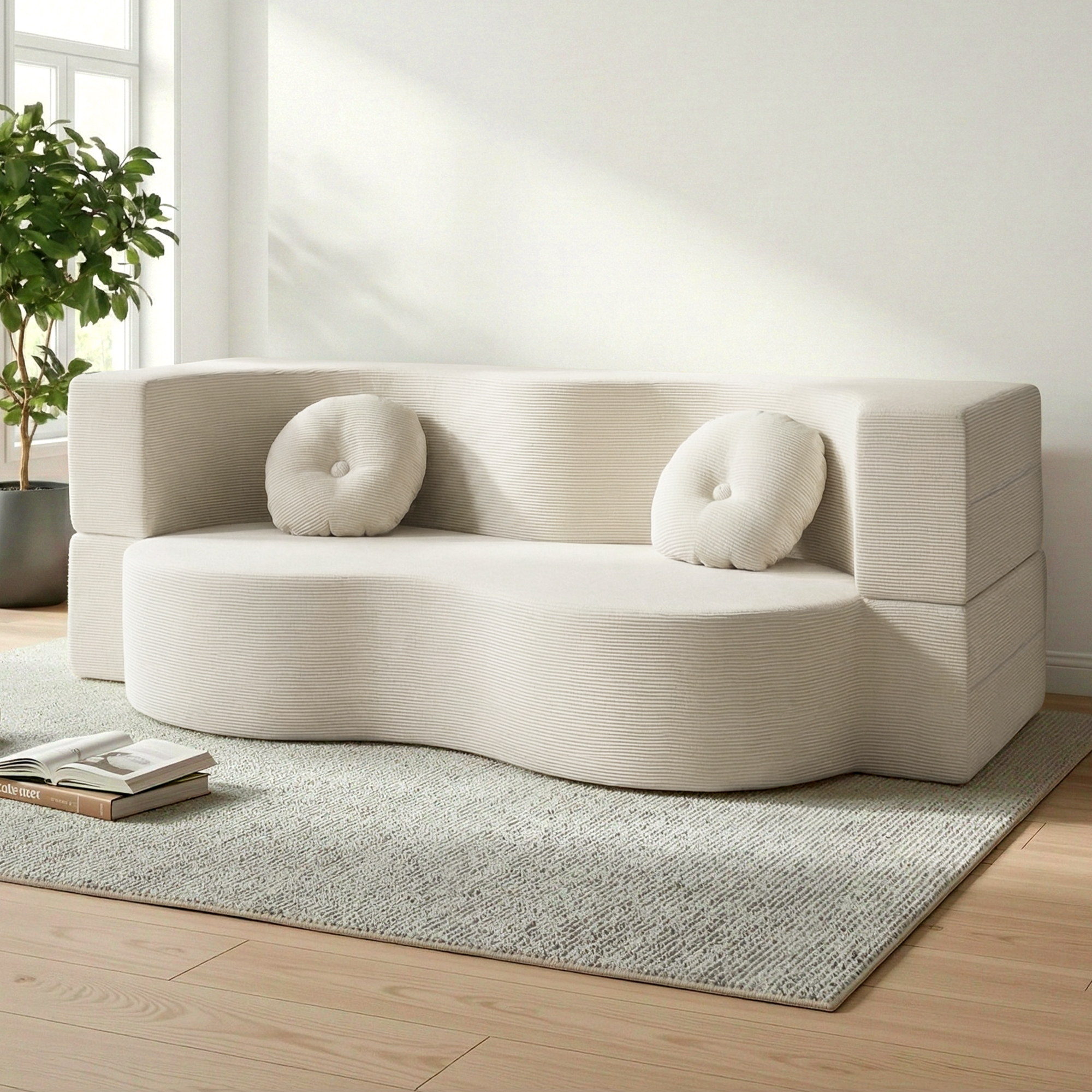 Artiss Folding Sofa Bed 2-in-1 Convertible Loveseat Beige