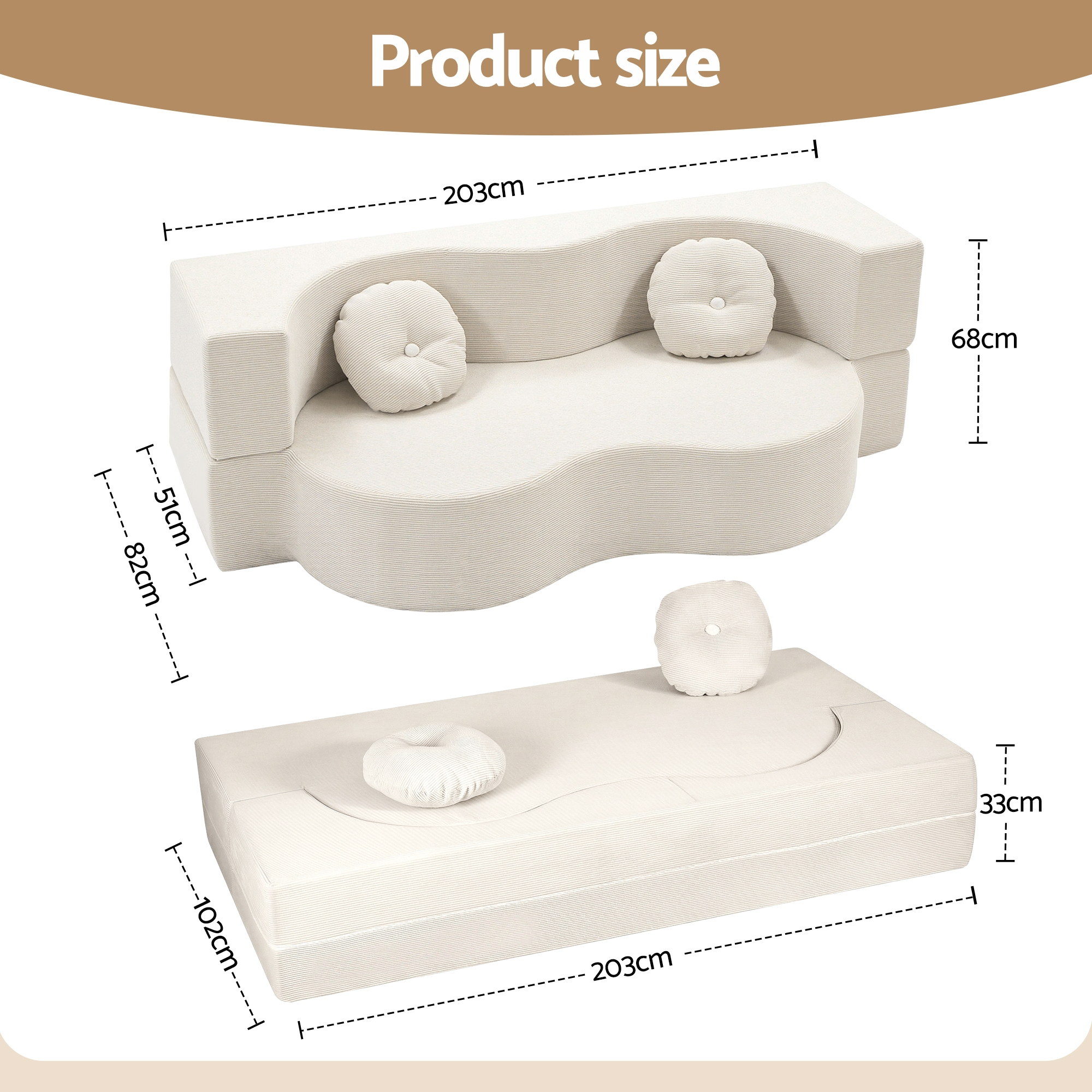 Artiss Folding Sofa Bed 2-in-1 Convertible Loveseat Beige view 3