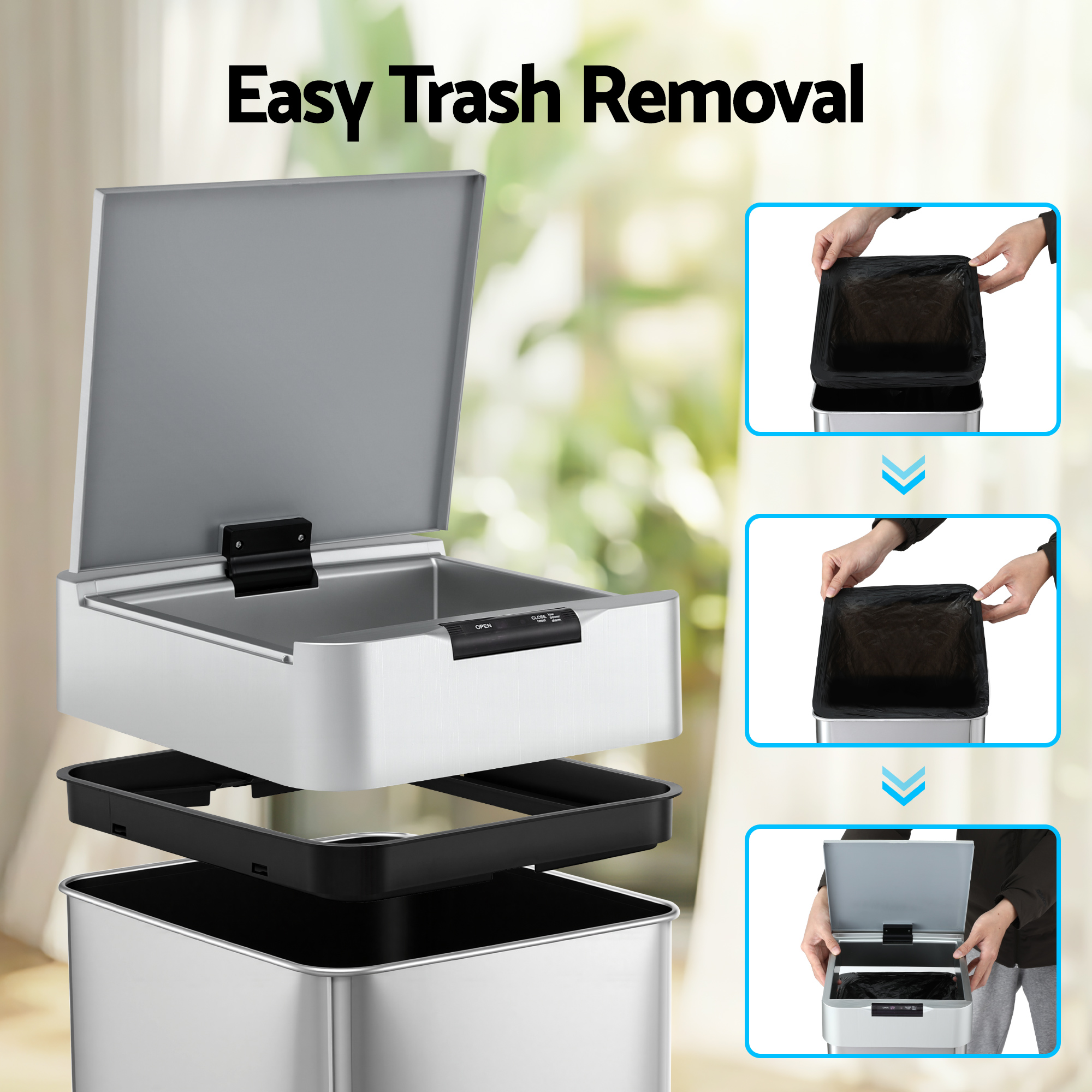 Devanti 50L Motion Sensor Bin Kitchen Trash Can view 5