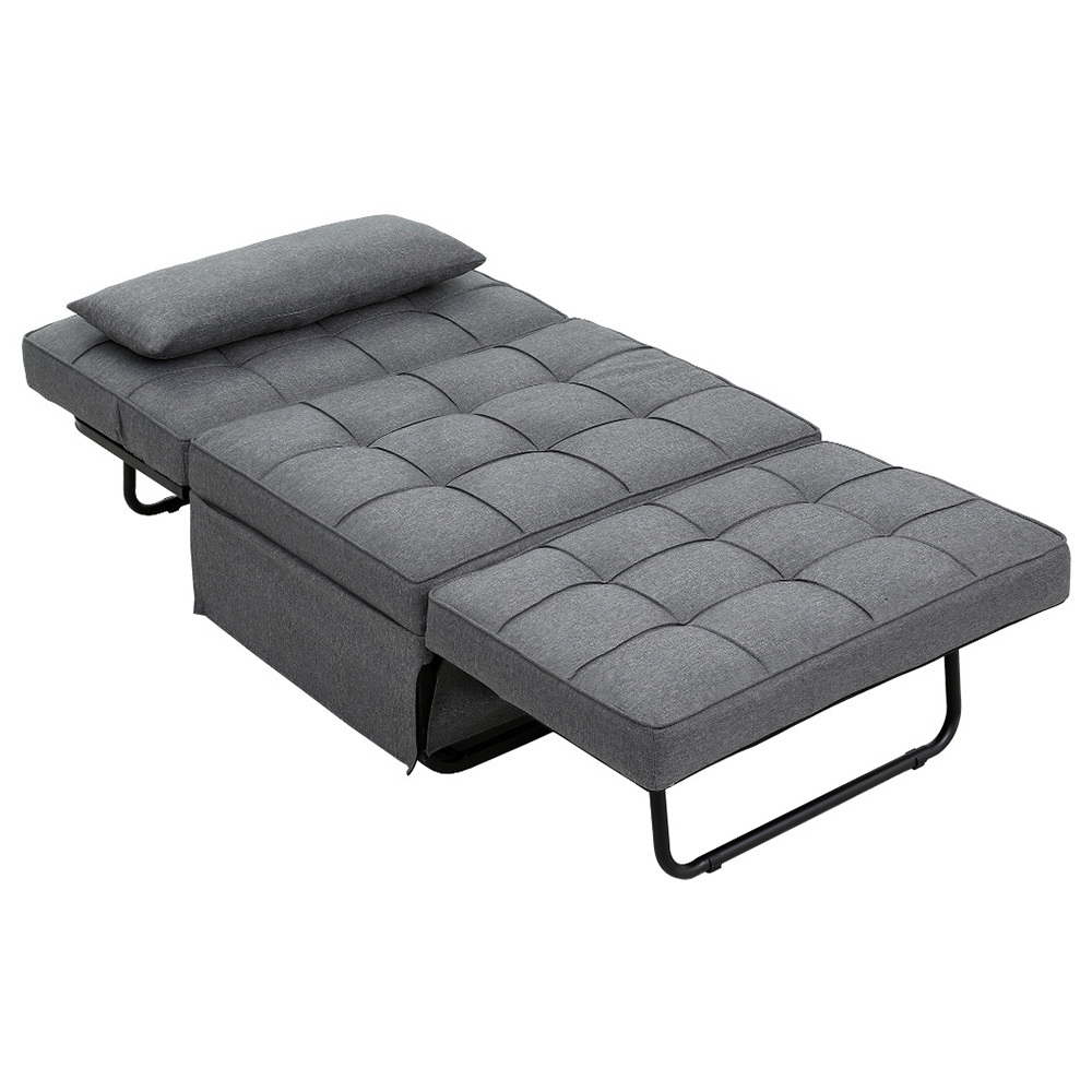 Artiss 4-in-1 Linen Sofa Bed Ottoman Grey view 3