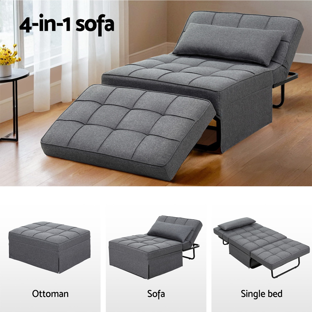Artiss 4-in-1 Linen Sofa Bed Ottoman Grey view 4