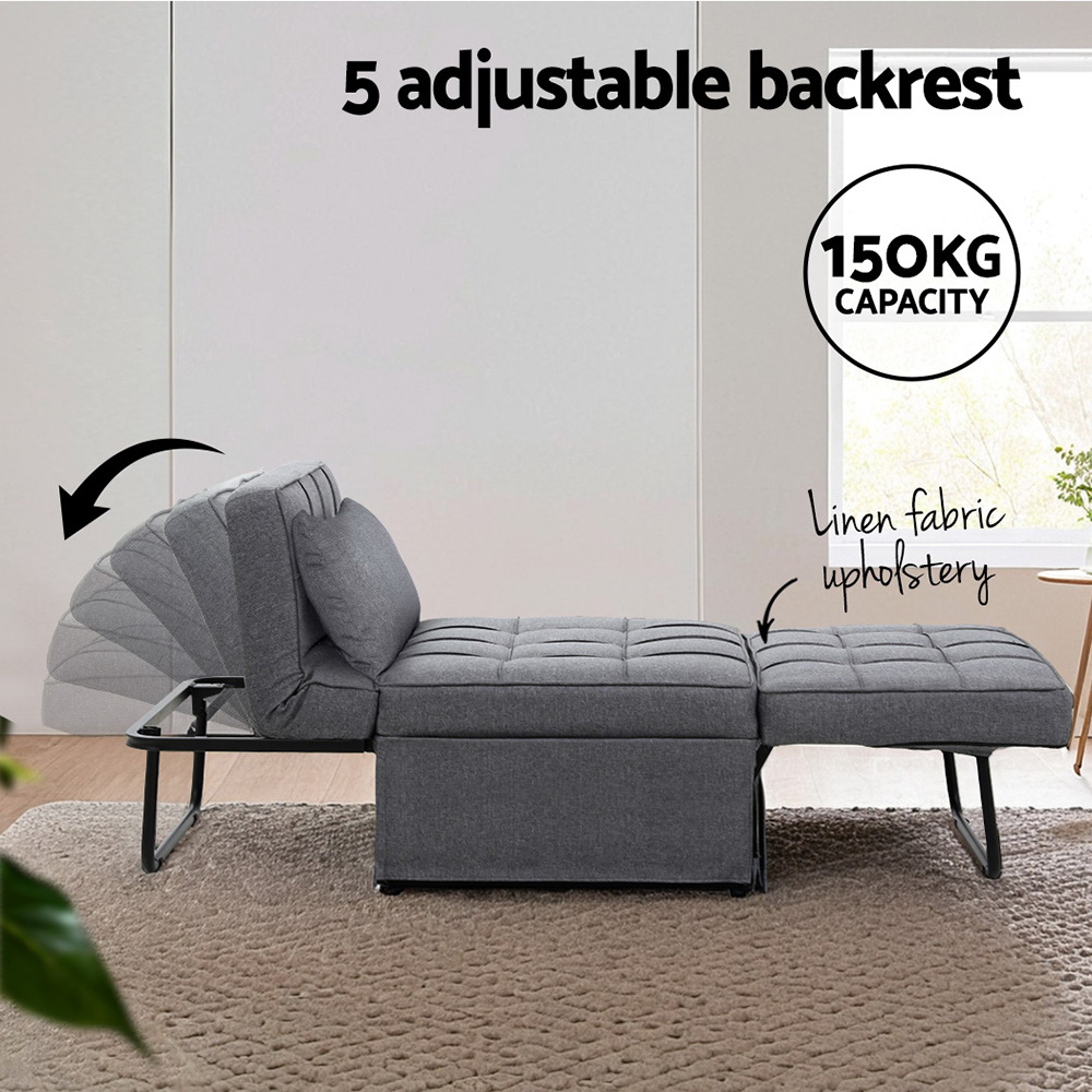Artiss 4-in-1 Linen Sofa Bed Ottoman Grey view 5
