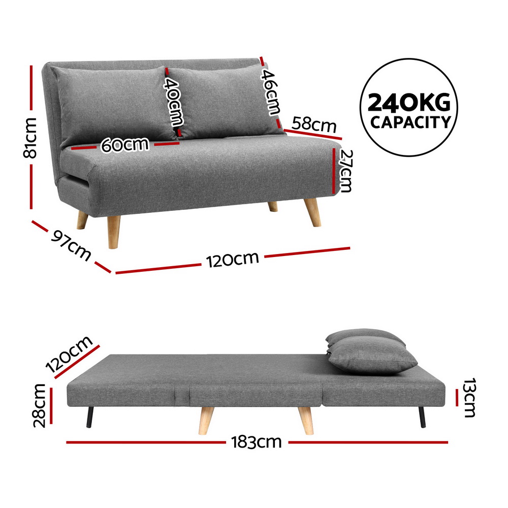 Artiss Convertible Linen Sofa Bed, 1 or 2 Seater view 2