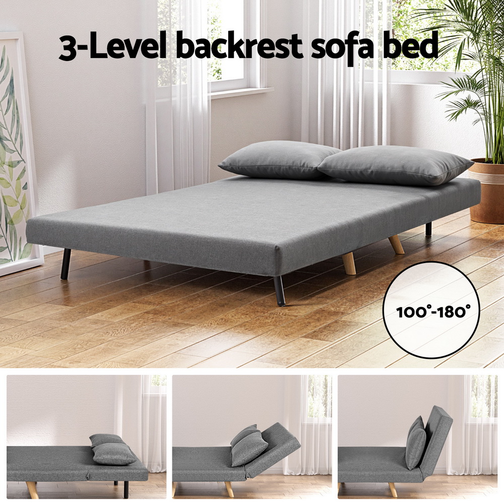 Artiss Convertible Linen Sofa Bed, 1 or 2 Seater view 4