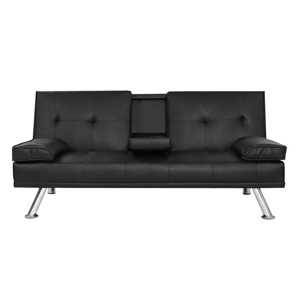Artiss 168cm PU Leather Sofa Bed Black