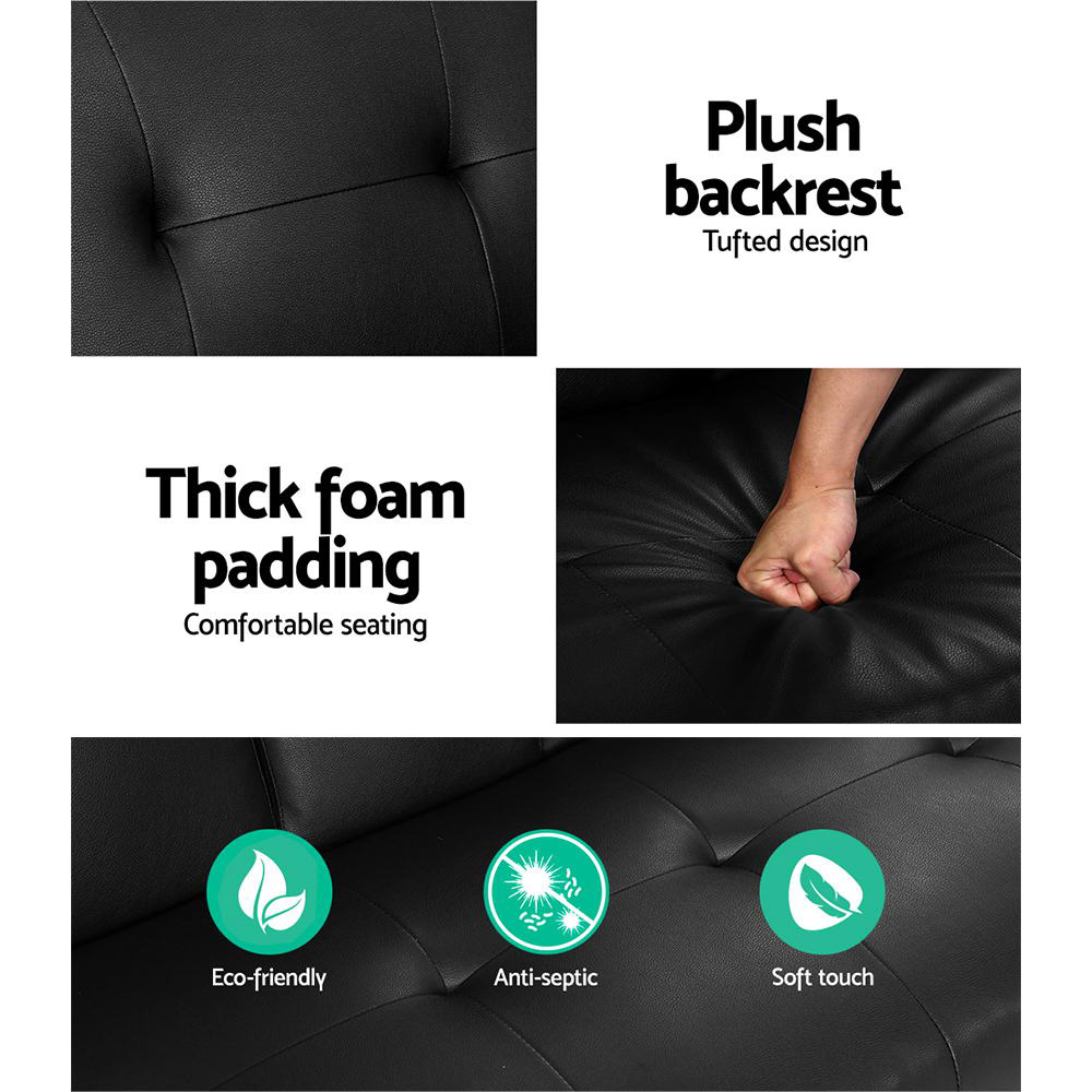 Artiss 168cm PU Leather Sofa Bed Black view 5