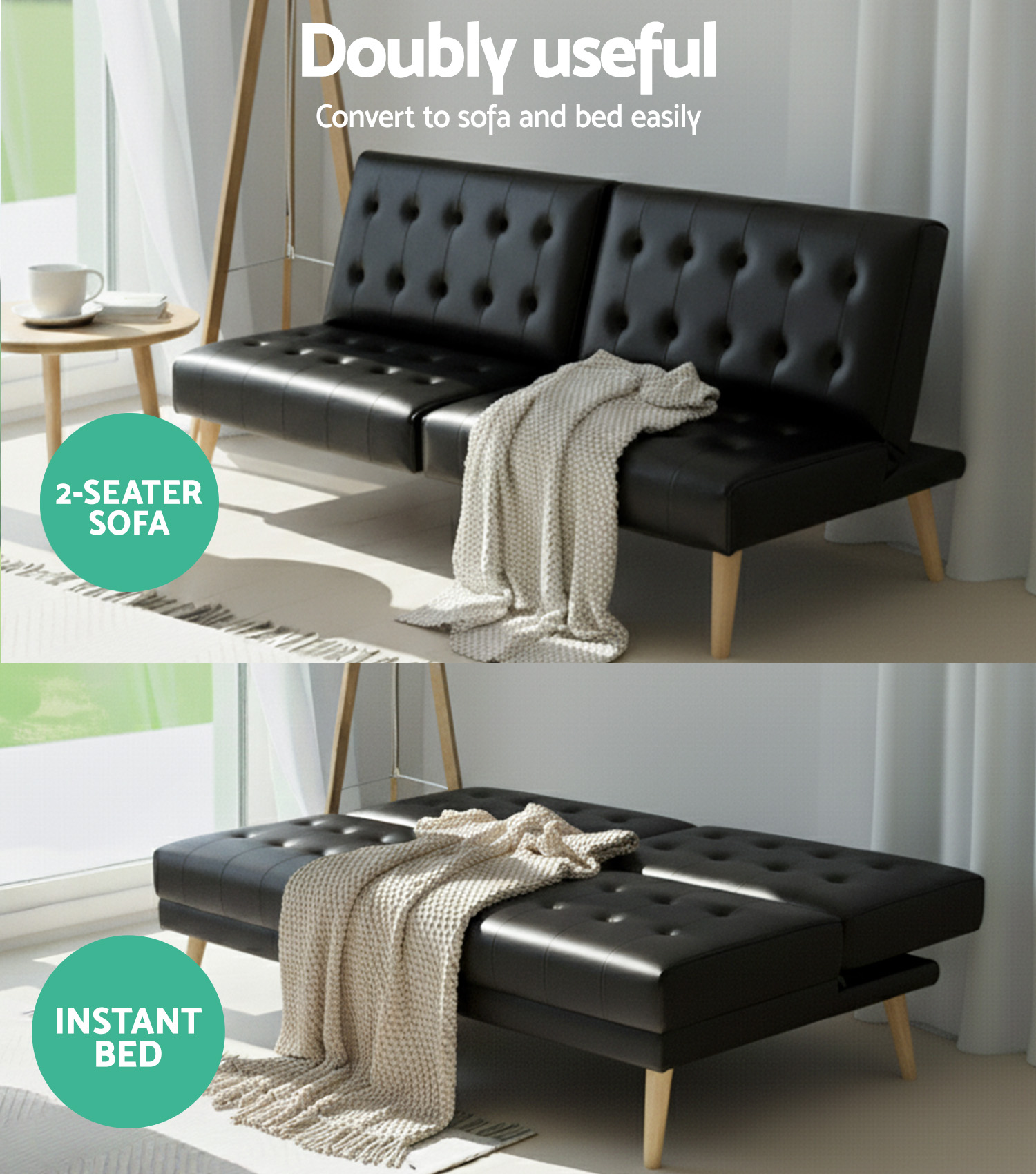 Artiss 1 Seater Fabric Sofa Bed Black, Single or Set of 2 view 4