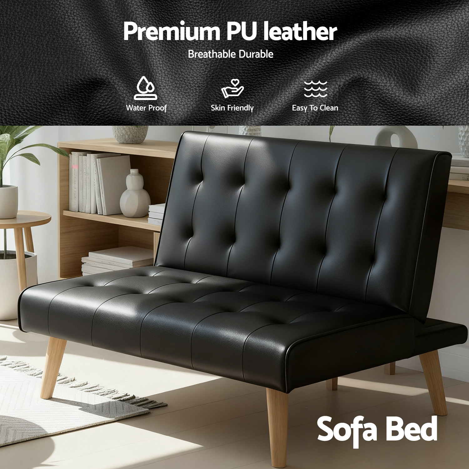 Artiss 1 Seater Fabric Sofa Bed Black, Single or Set of 2 view 5