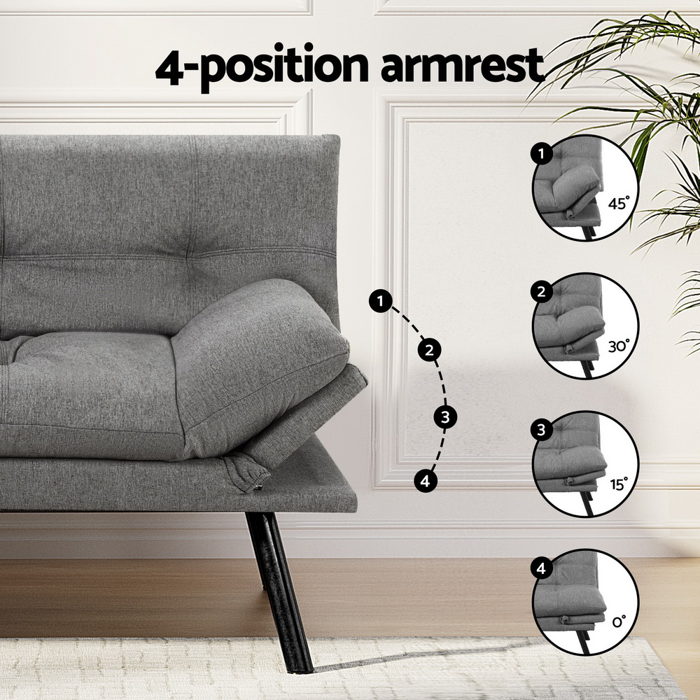 Artiss Convertible 3 Seater Faux Linen Sofa Bed Grey view 5