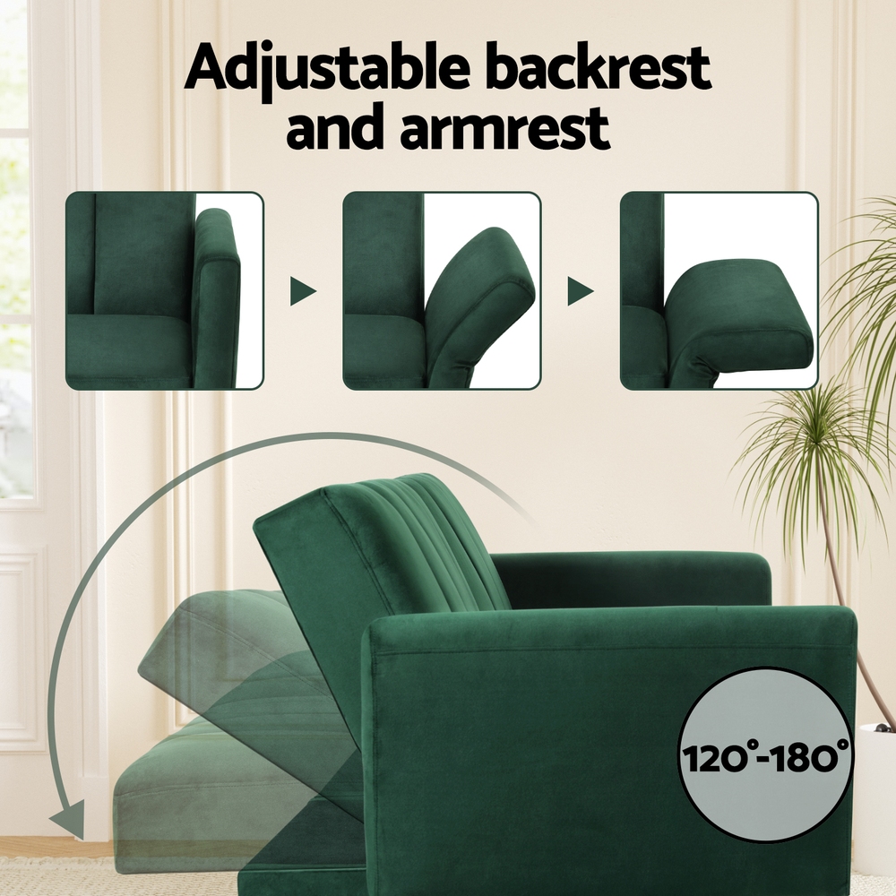Artiss 3 Seater Velvet Sofa Bed with Adjustable Arms view 4