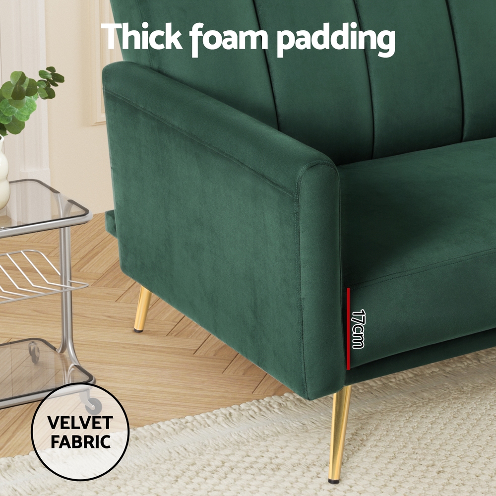 Artiss 3 Seater Velvet Sofa Bed with Adjustable Arms view 5