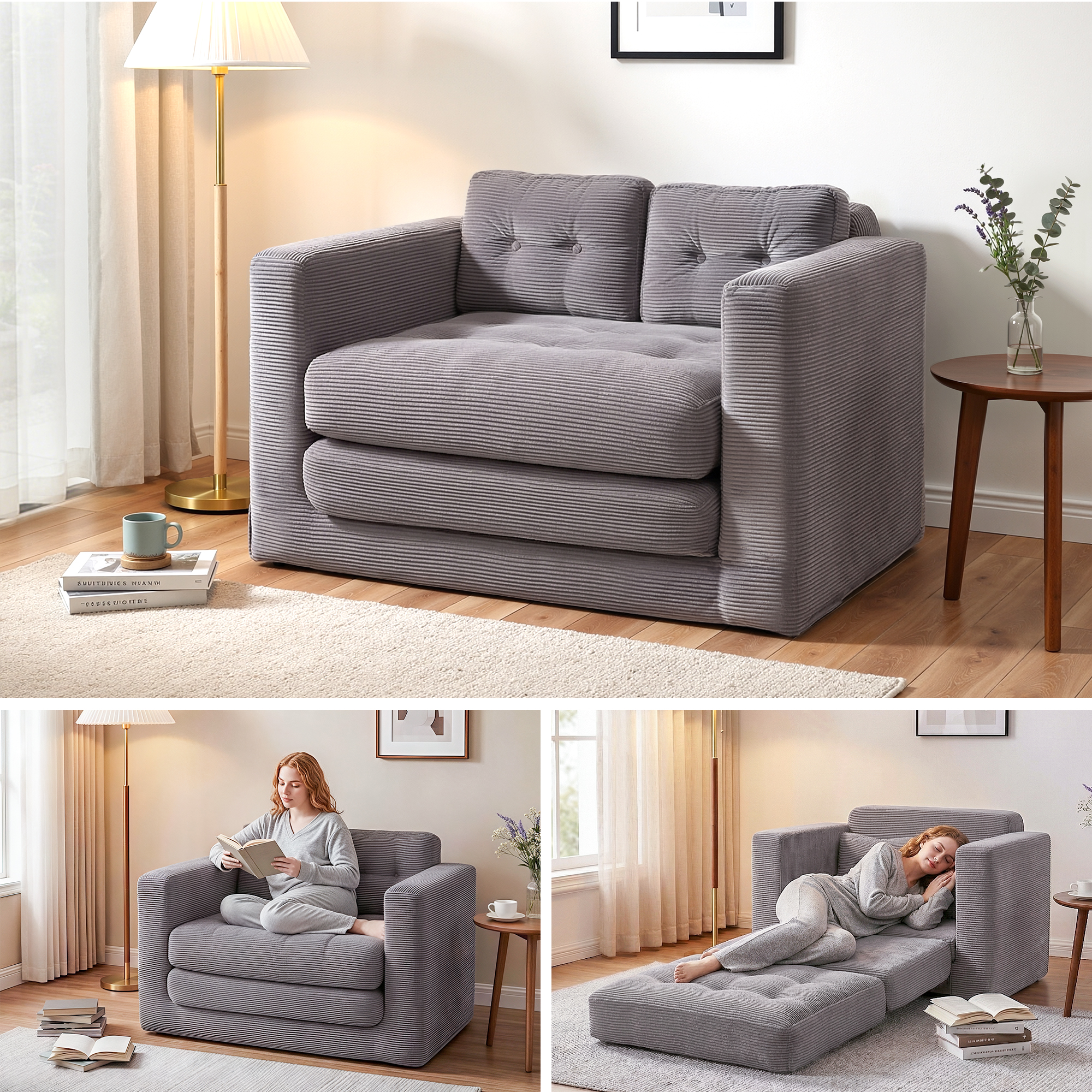 Artiss Corduroy Convertible Sofa Bed in 1 or 2 Seater