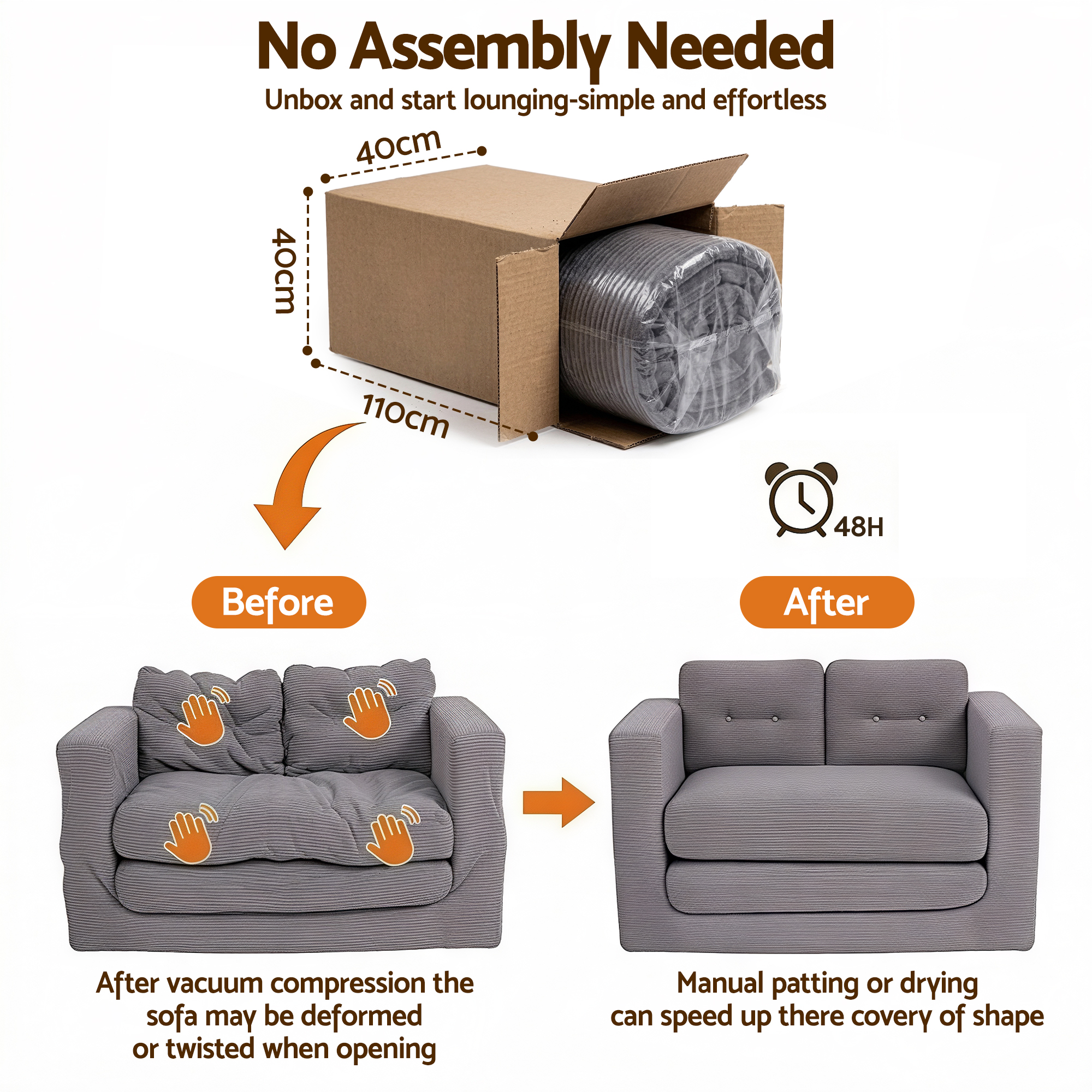 Artiss Corduroy Convertible Sofa Bed in 1 or 2 Seater view 4