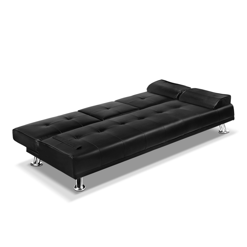 Artiss 3 Seater Leather Sofa Bed with Cupholder view 3