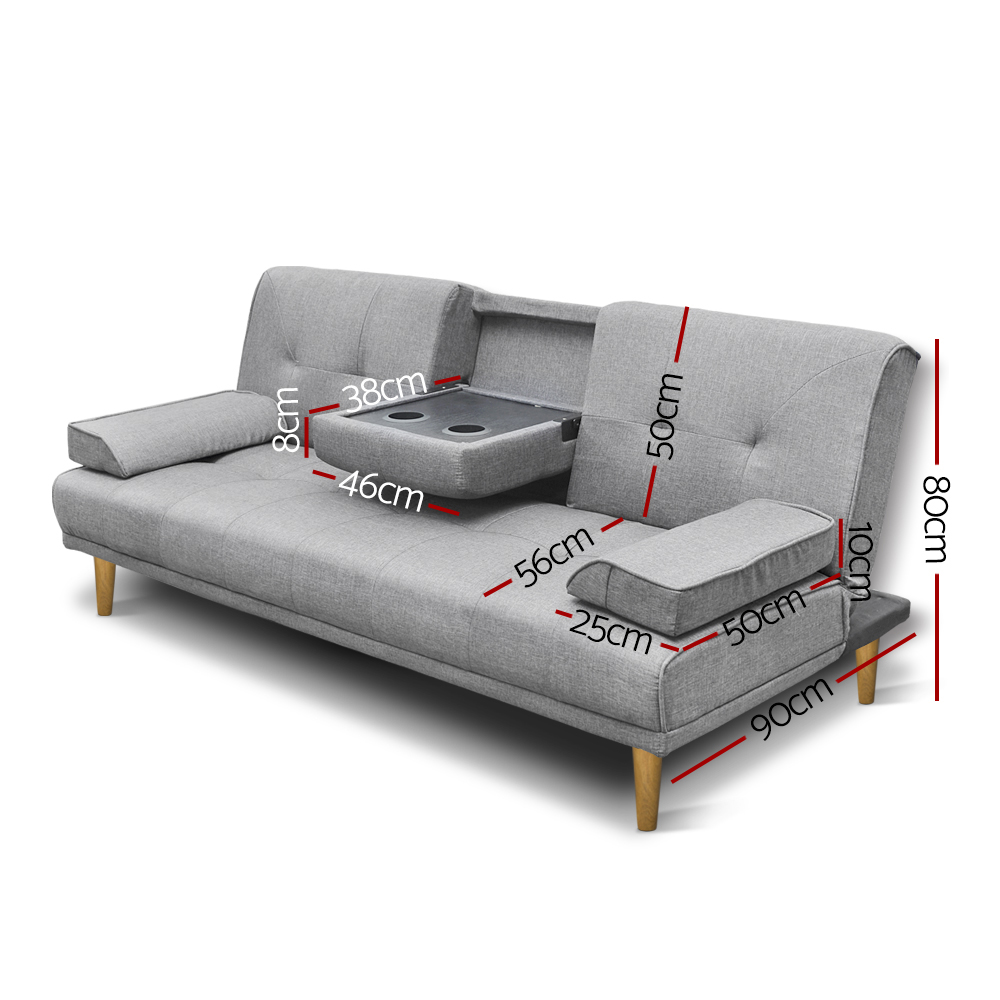 Artiss 188cm Faux Linen Sofa Bed Grey view 2