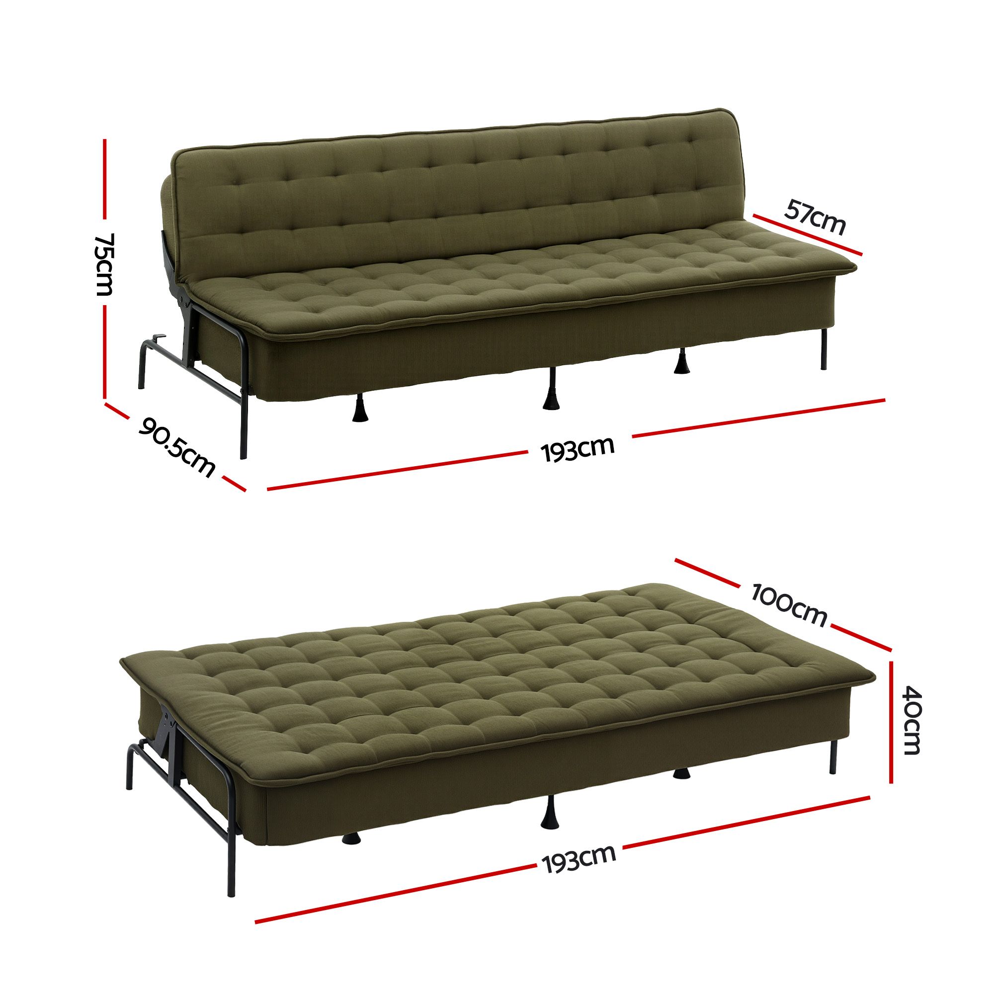 Artiss 1.9m Innerspring Sofa Bed in 2 Colours view 3