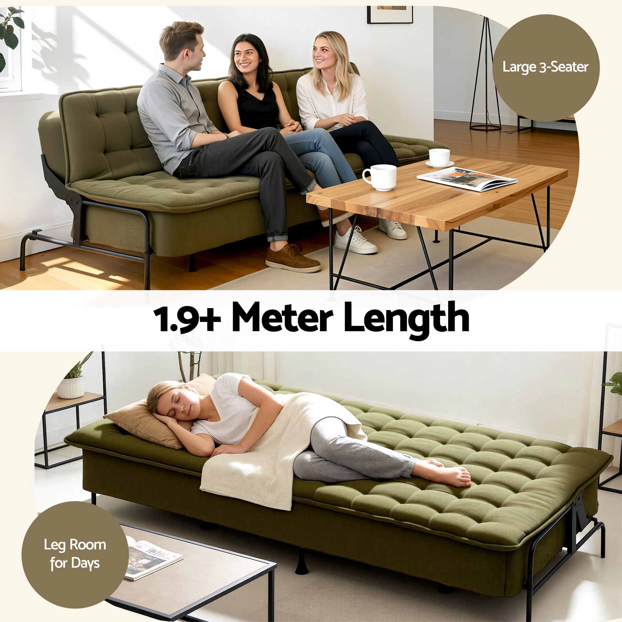 Artiss 1.9m Innerspring Sofa Bed in 2 Colours view 5