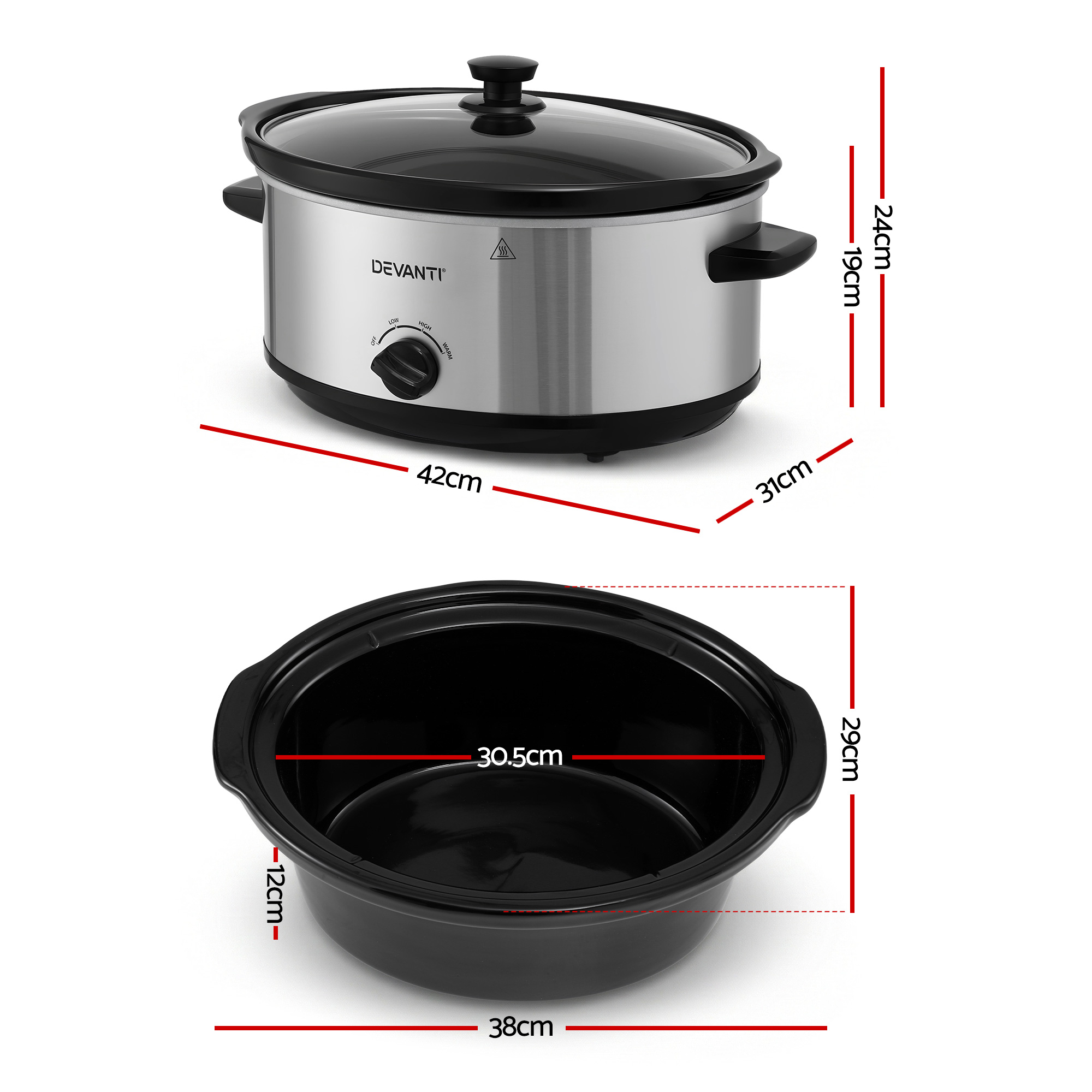 Devanti 6.5L Slow Cooker with Keep Warm Function view 2