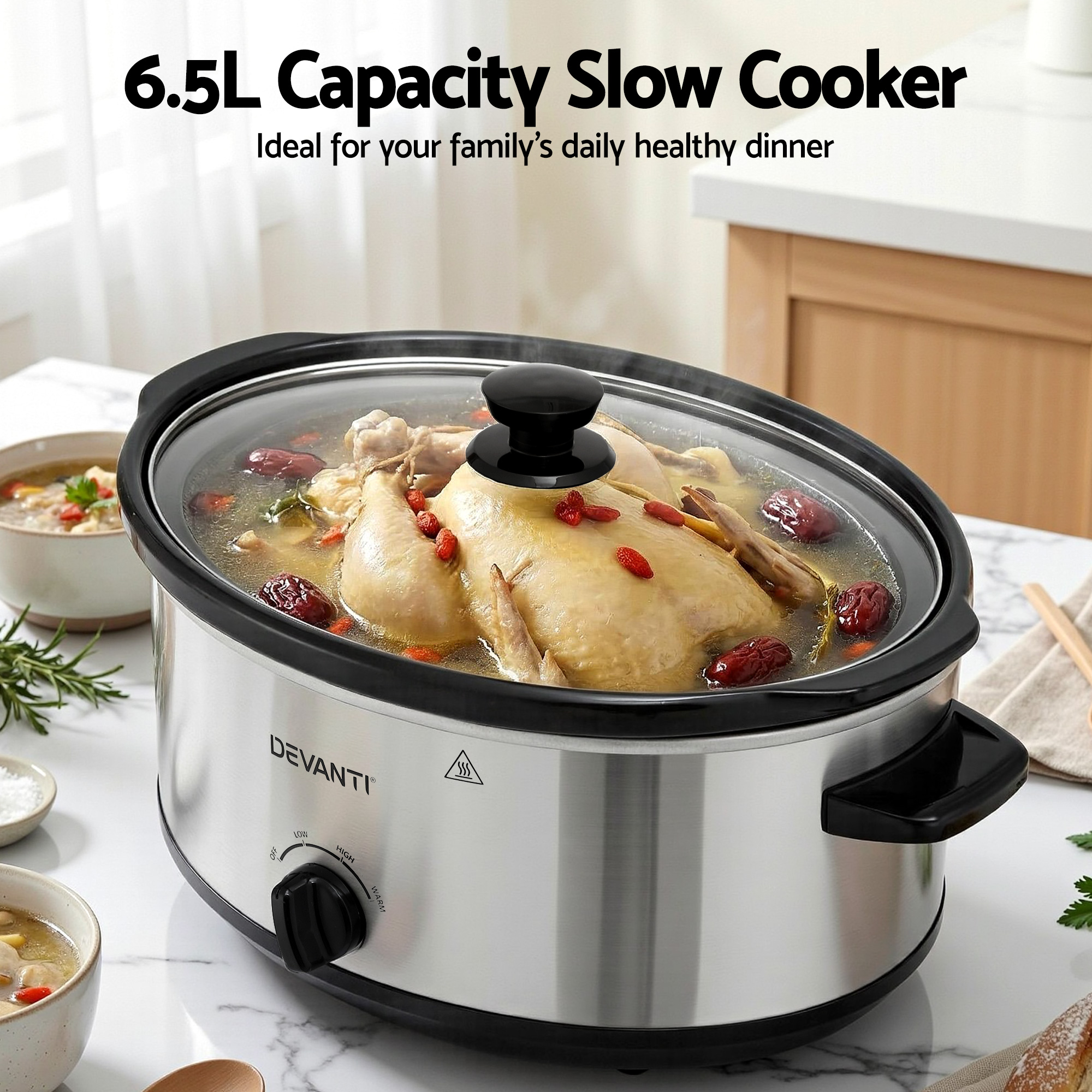 Devanti 6.5L Slow Cooker with Keep Warm Function view 5