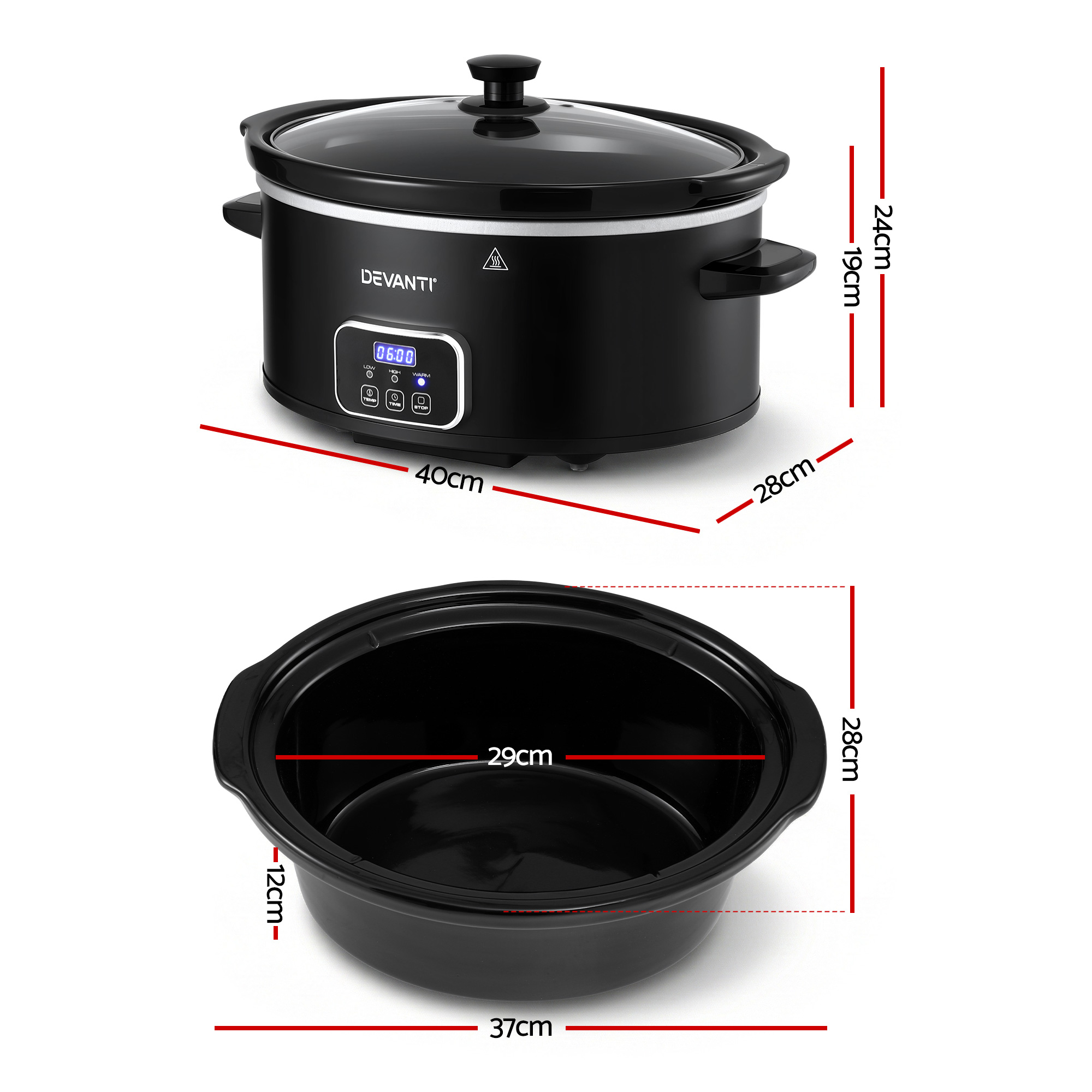 Devanti Electric Slow Cooker with Keep Warm Function view 2