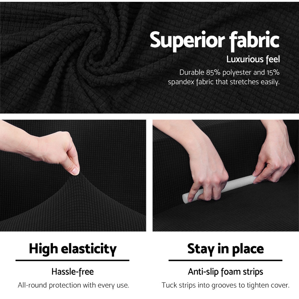 Artiss 3 Seater High Stretch Sofa Cover Black view 4