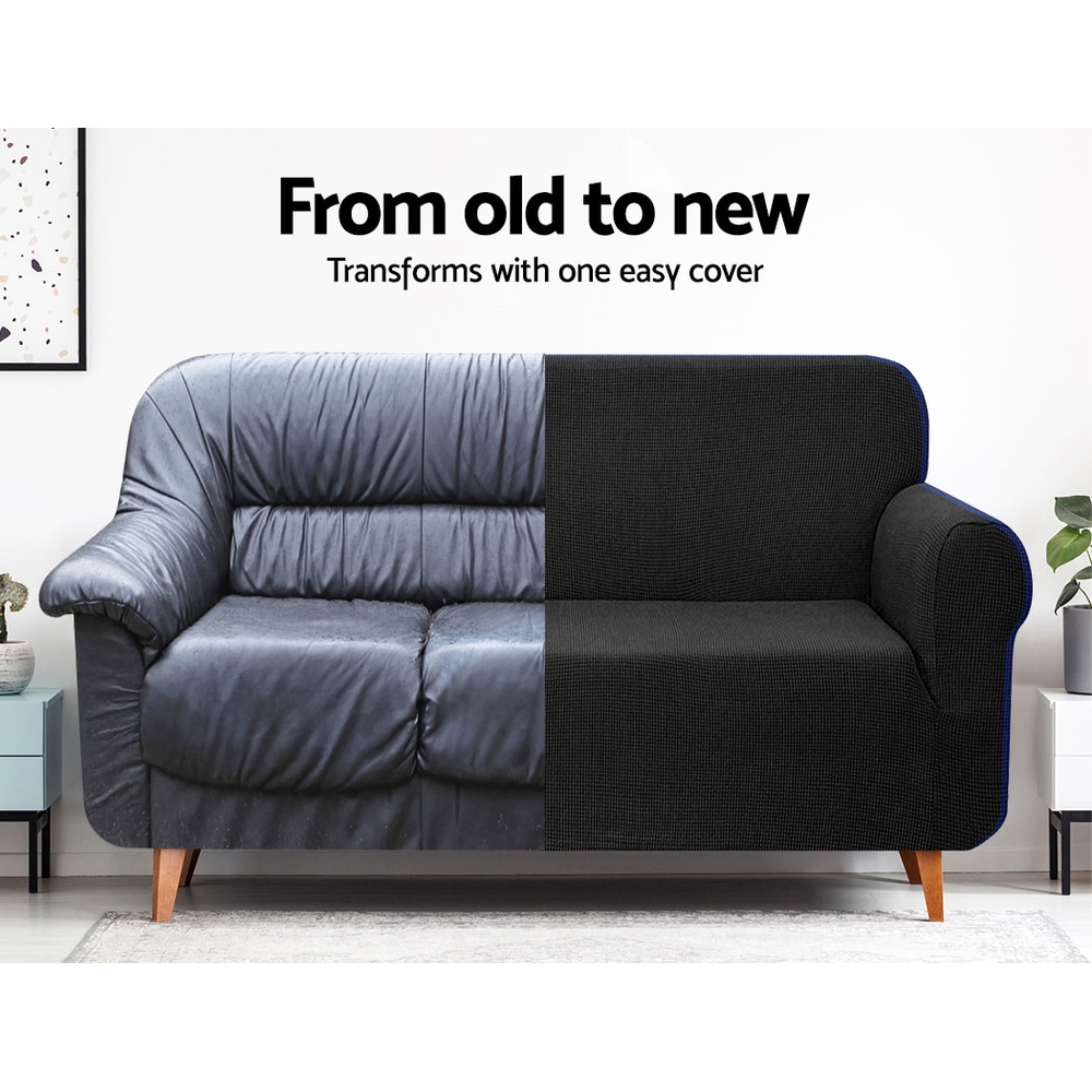 Artiss 3 Seater High Stretch Sofa Cover Black view 5