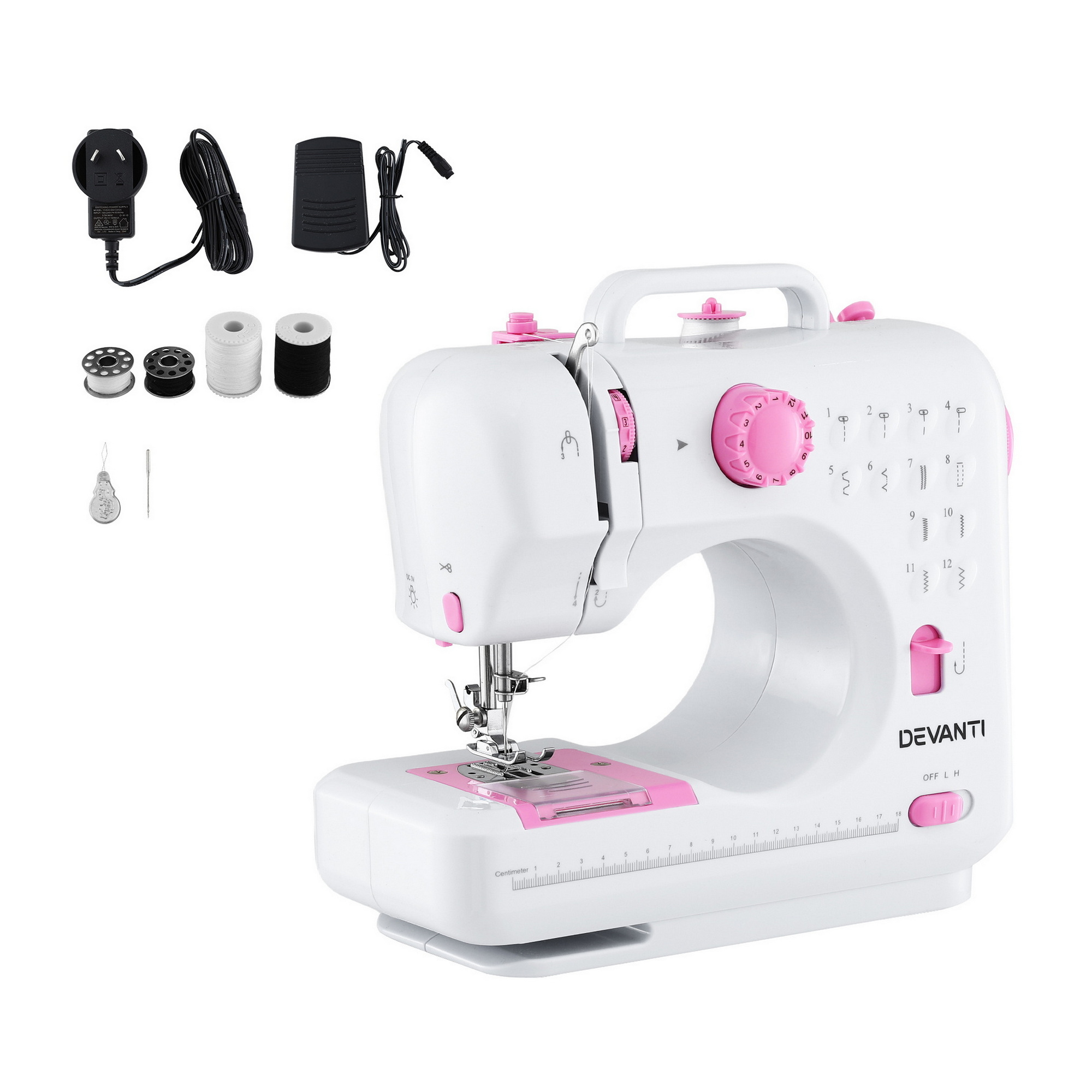 Devanti 12-Stitch Portable Sewing Machine with LED Light