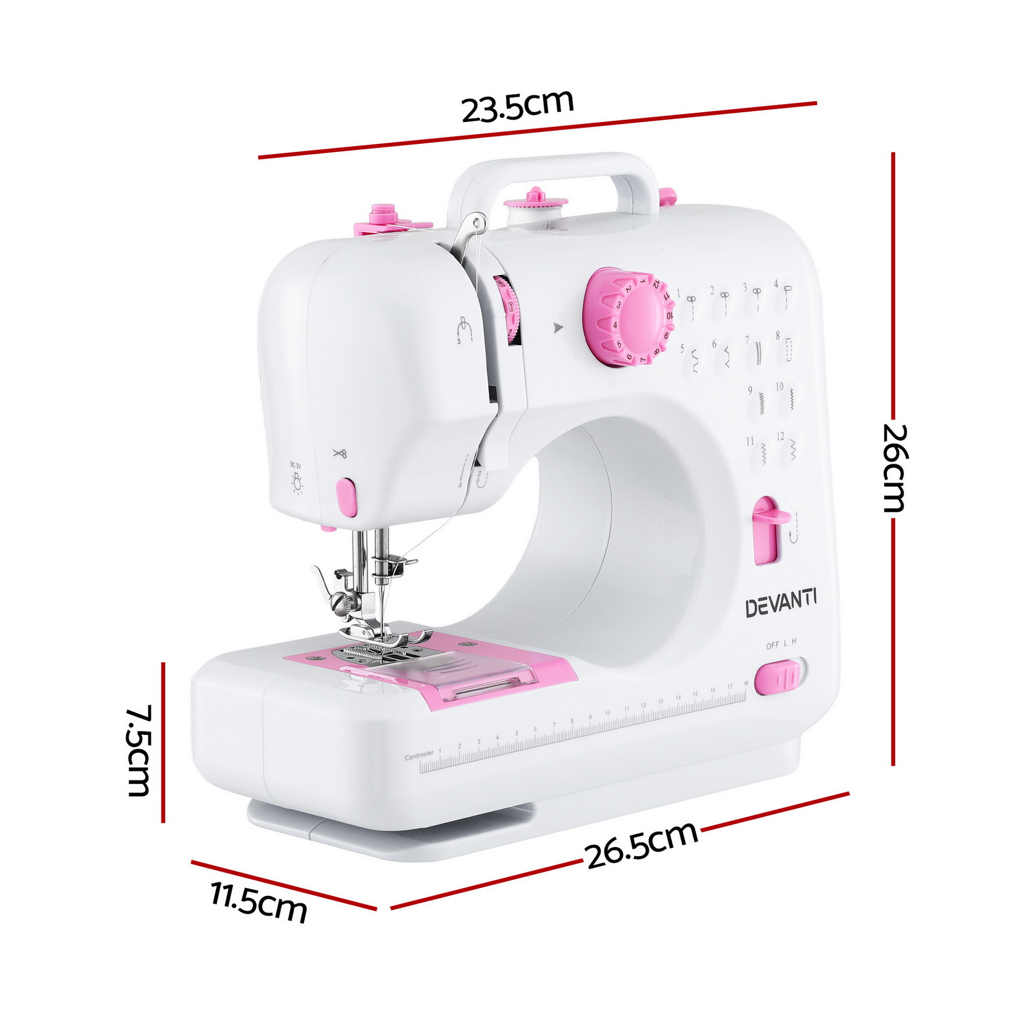 Devanti 12-Stitch Portable Sewing Machine with LED Light view 2