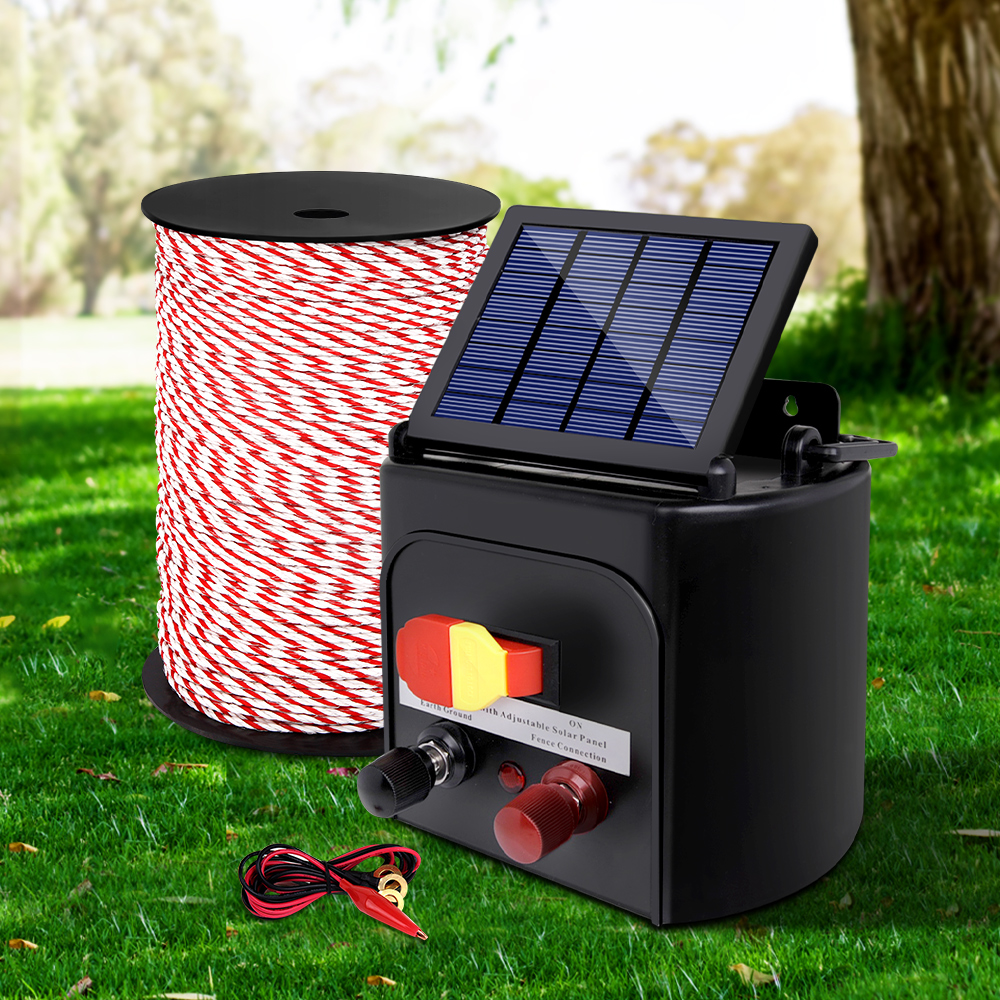 Giantz Solar Fence Energiser with 500m Poly Rope Kit