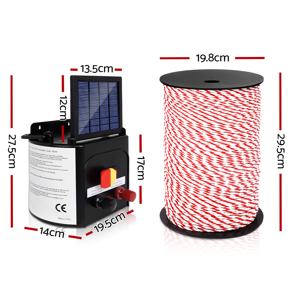 Giantz Solar Fence Energiser with 500m Poly Rope Kit view 2